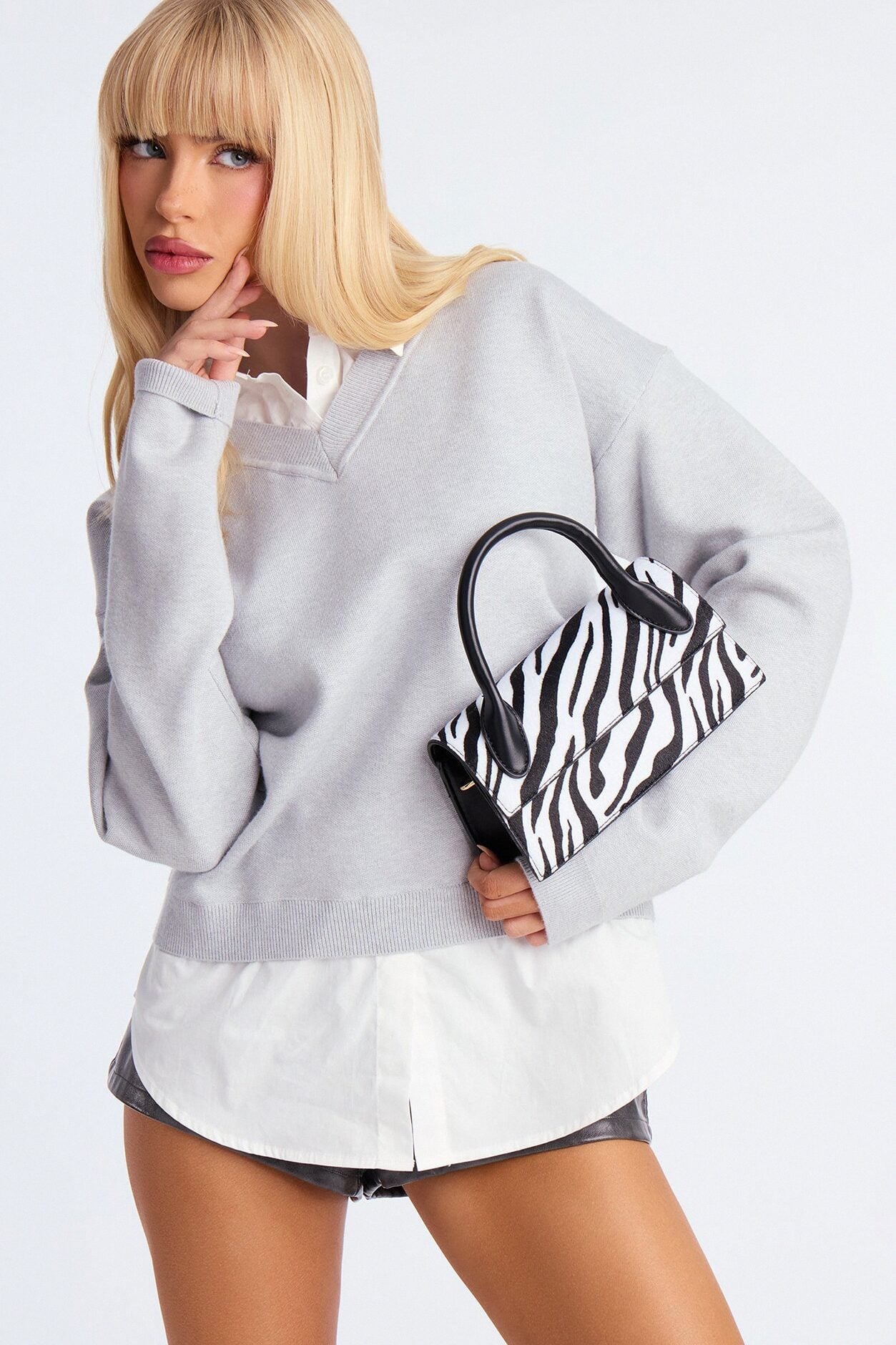 Join The Club Set-In Poplin Sweater - Grey/combo image 1