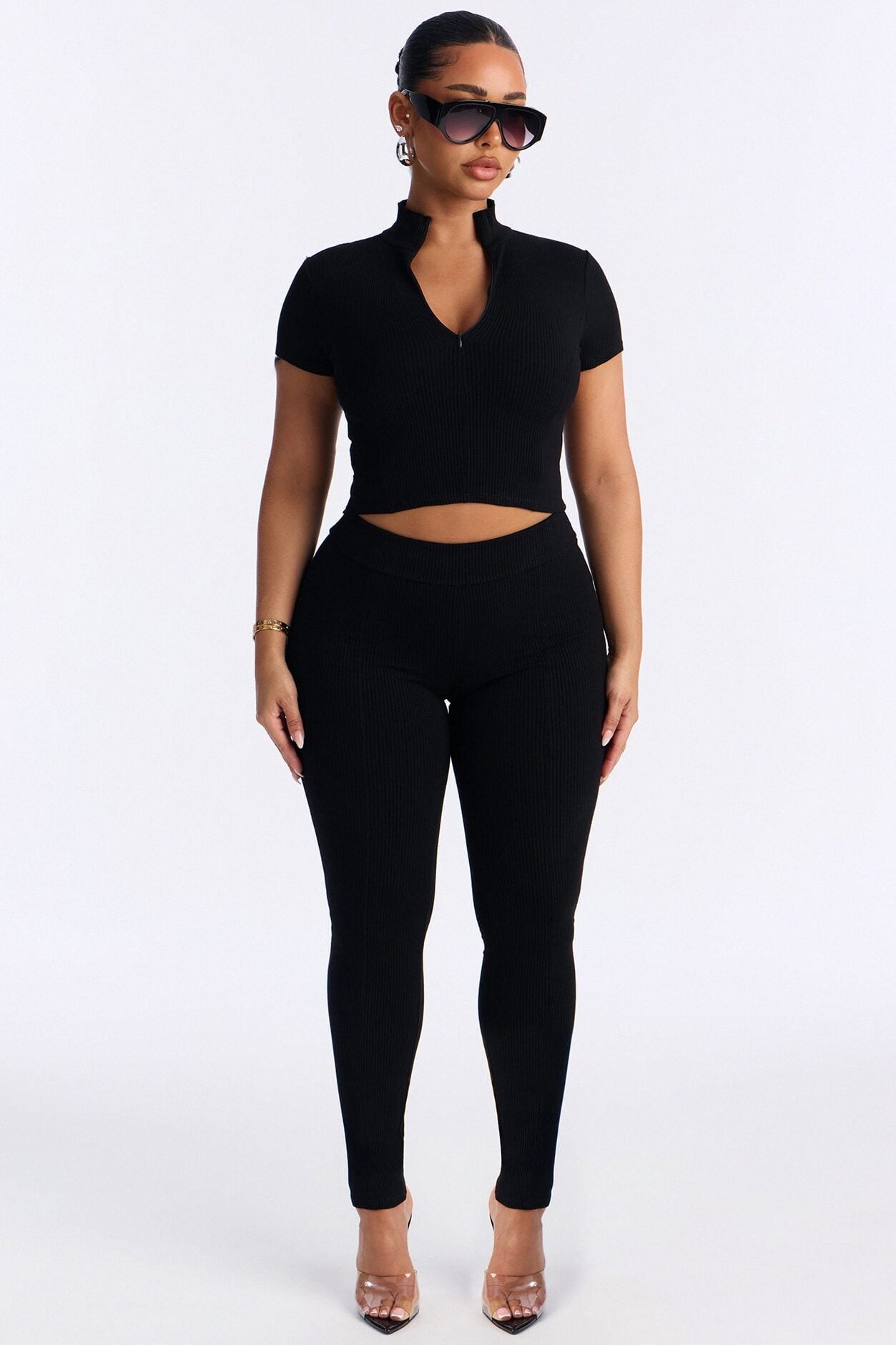 Mia Zip Snatched Pant Set - Black image 1