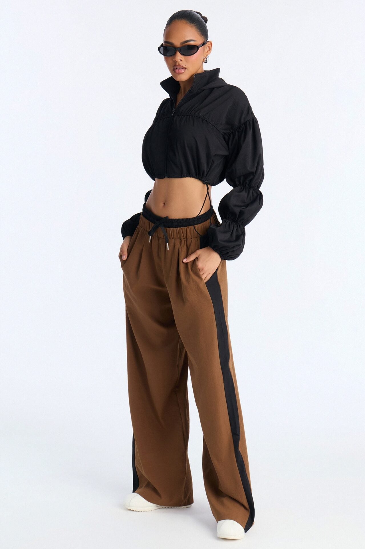 In The Mix Double Waistband Pant Set - Brown/combo image 1