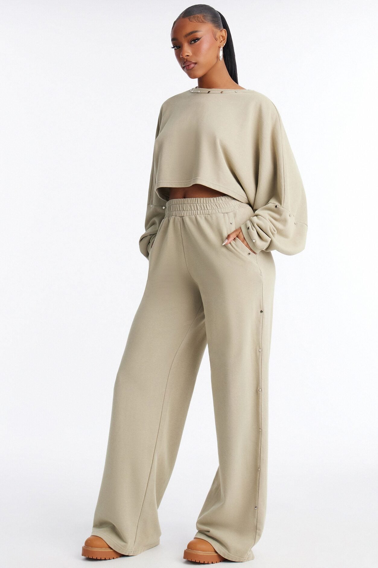 Charlie Washed Studded Pant Set - Sage image 1