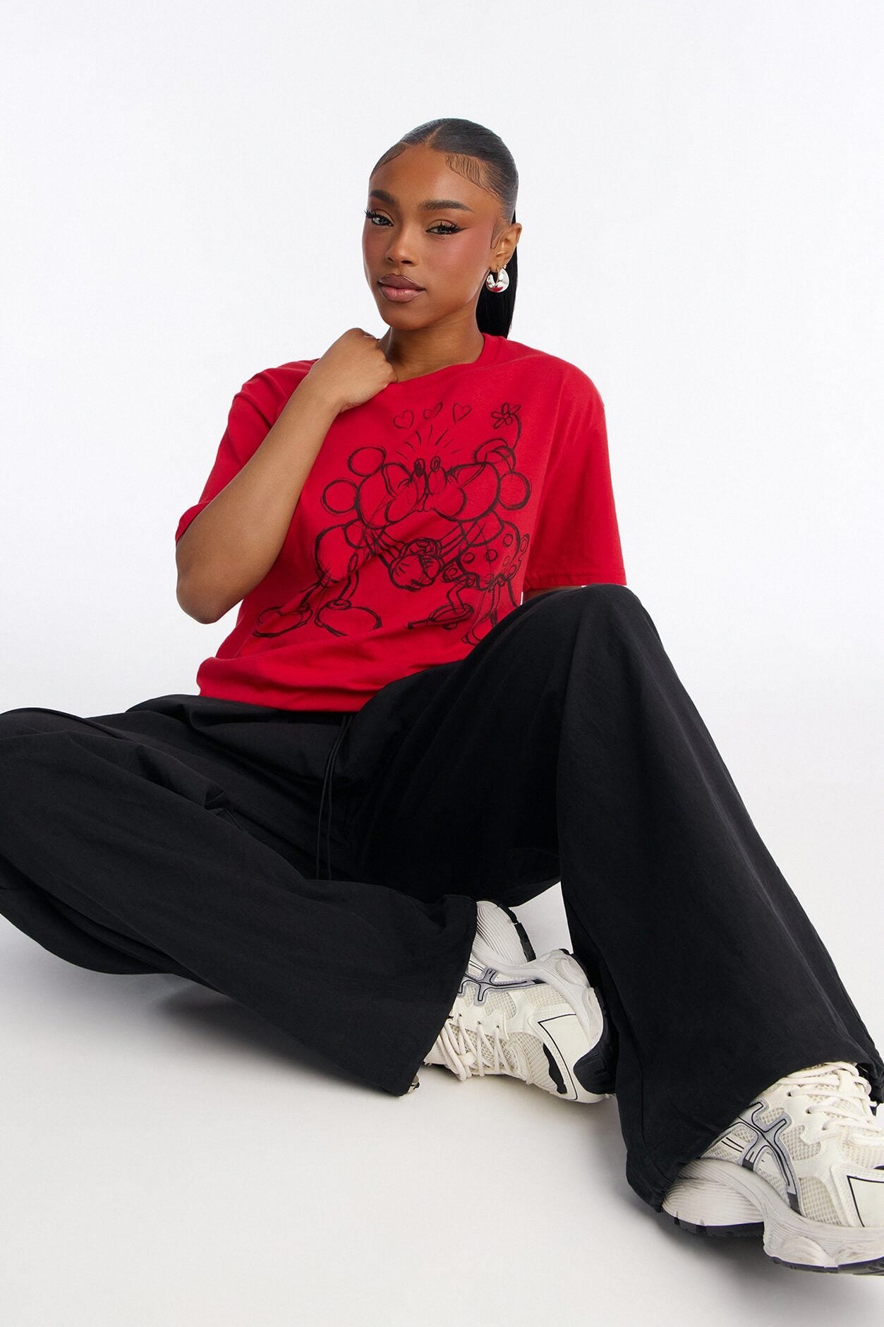 Mickey And Minnie Kissing Sketch Tee - Red image 1