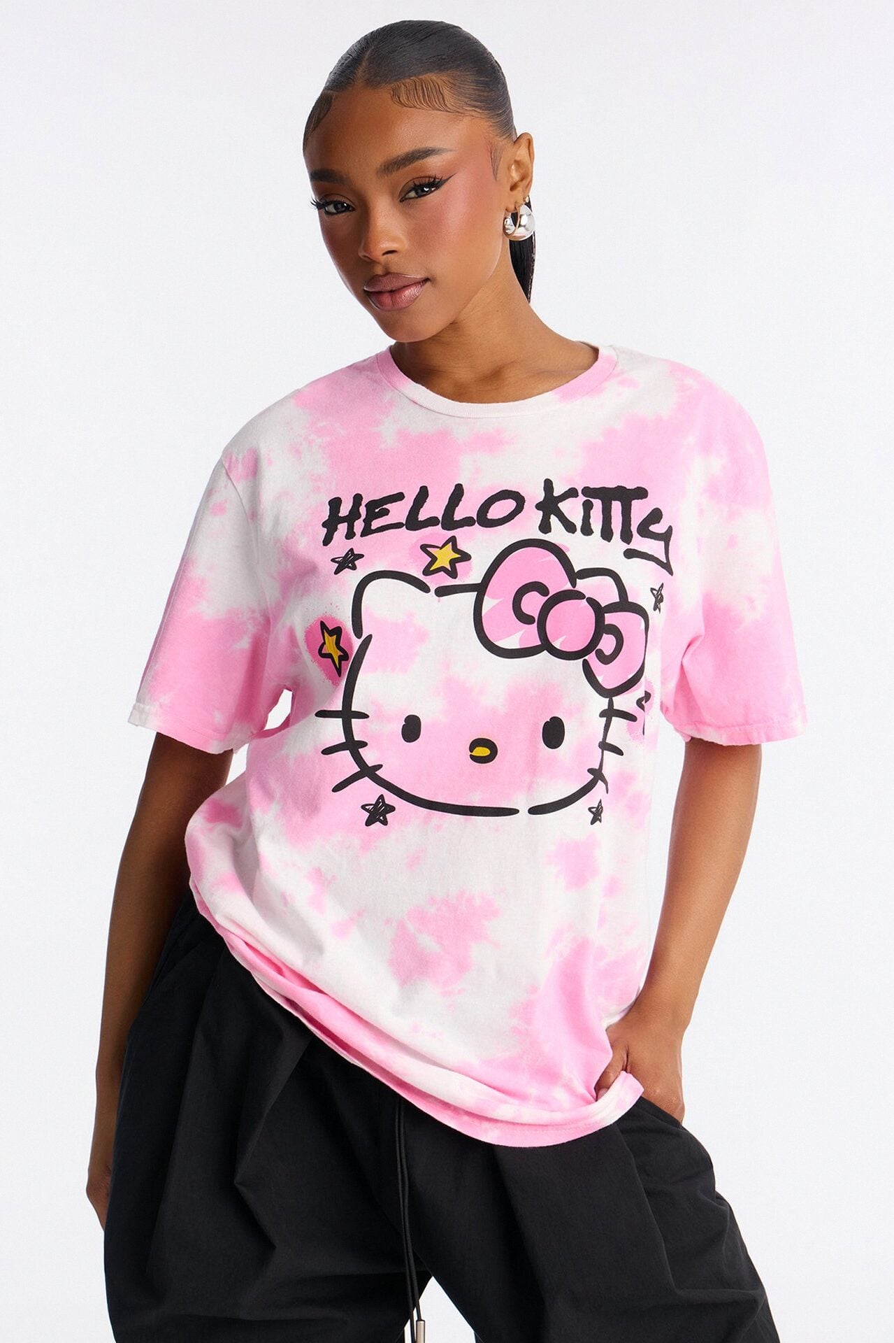 Hello Kitty Washed Oversized Crew Neck Tshirt - Pink/combo image 1