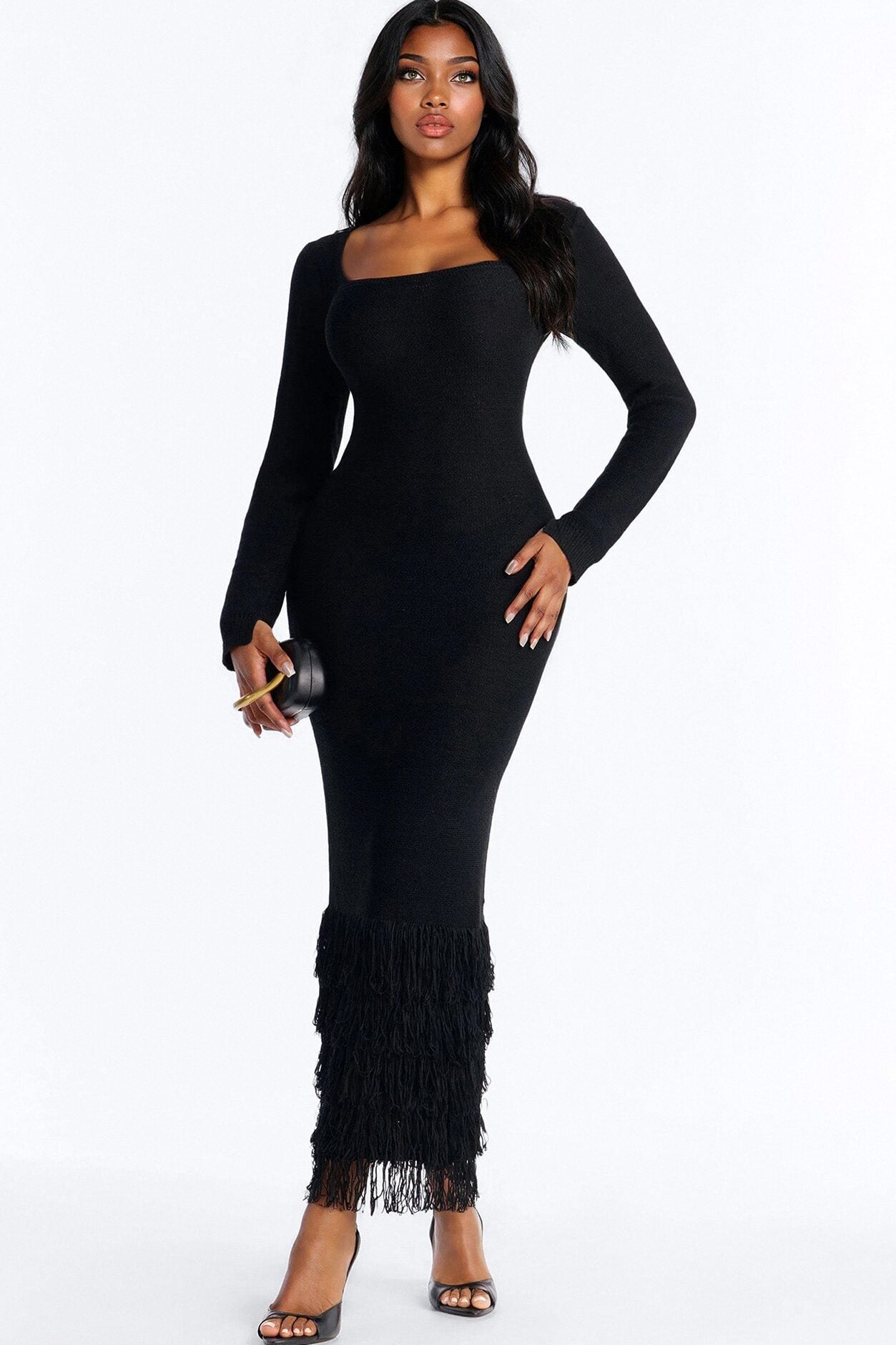 Delany Long Sleeve Knit Maxi Dress - Black image 1