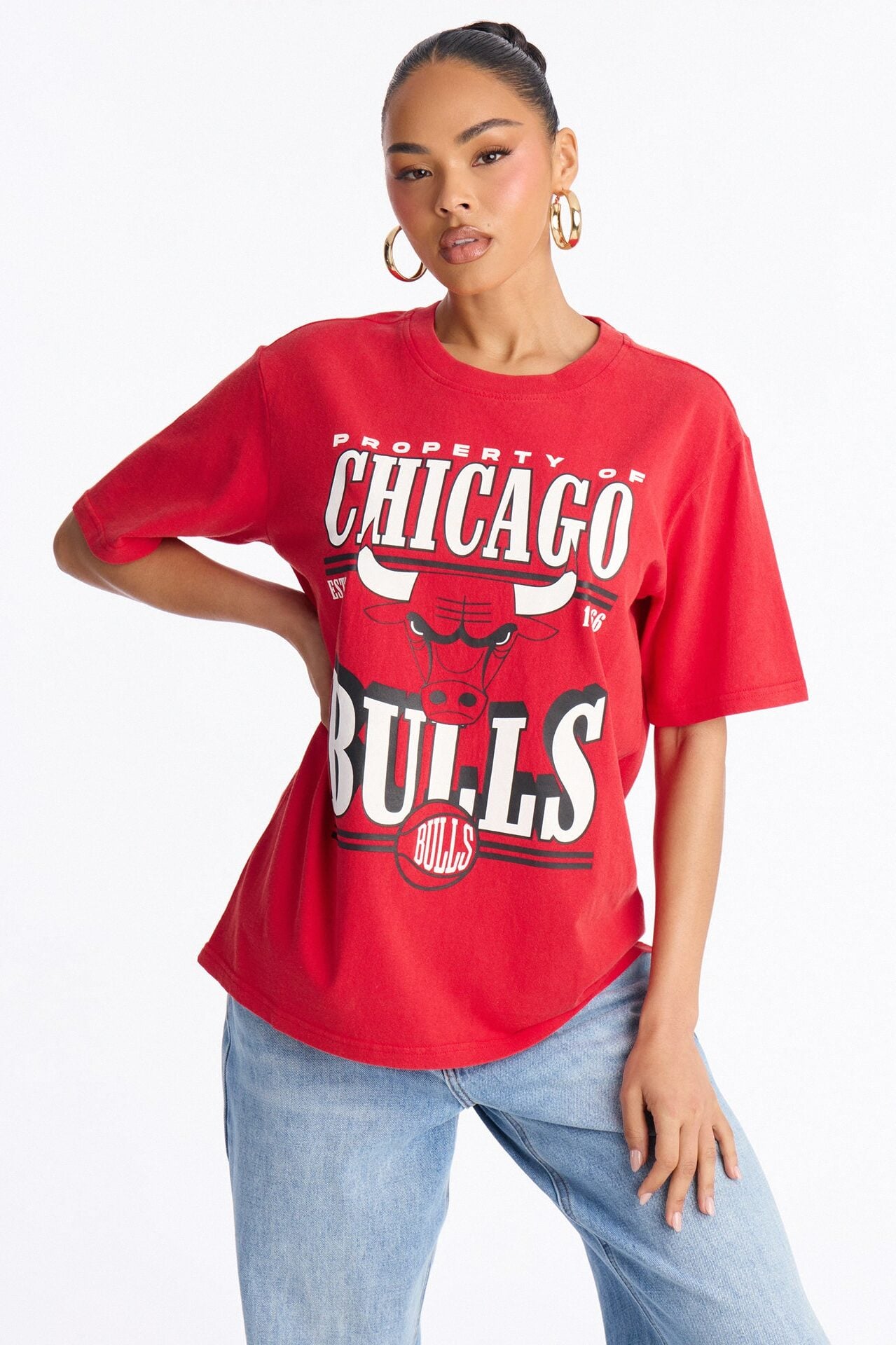 NBA Bulls Washed Oversized Tee - Red image 1