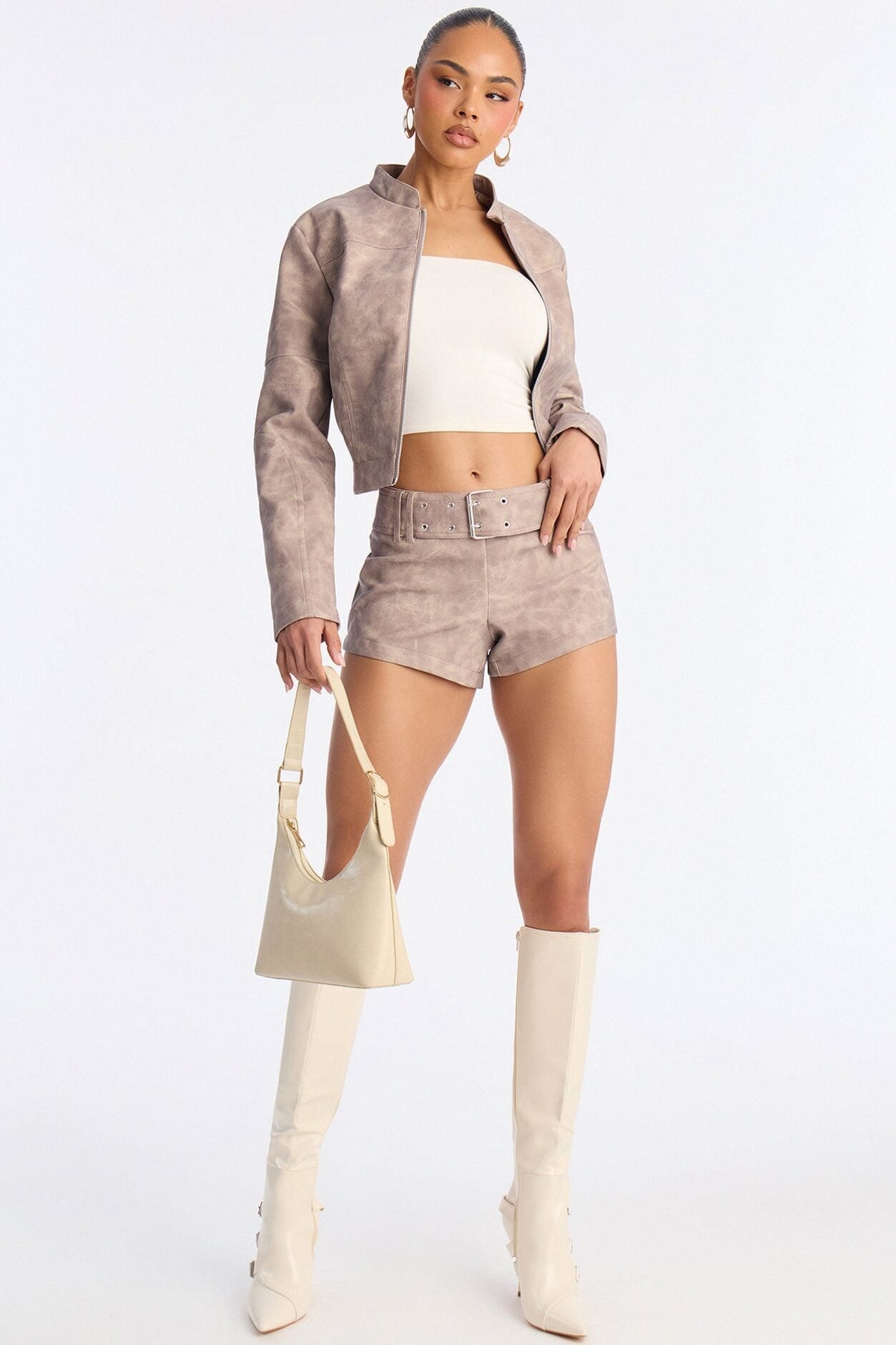 Simone Belted Micro Short - Stone image 1