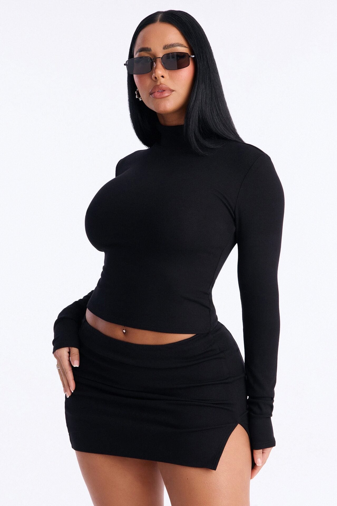 Diana Turtle Neck Skirt Set - Black image 1