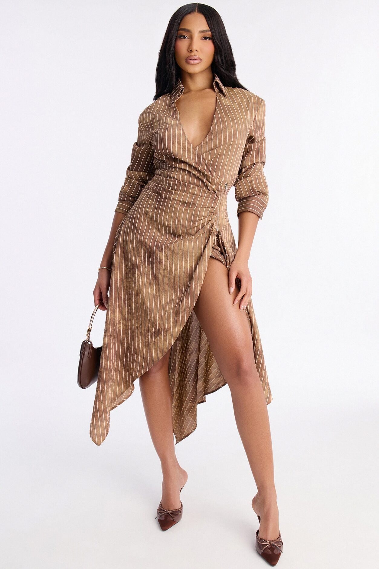 Adeline Pinstripe Tie Dye Midi Dress - Brown image 1