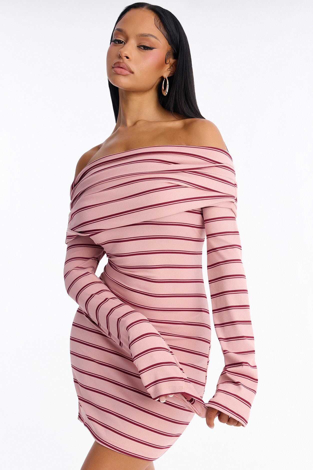 Britta Long Sleeve Ribbed Mini Dress - Mauve/combo image 1