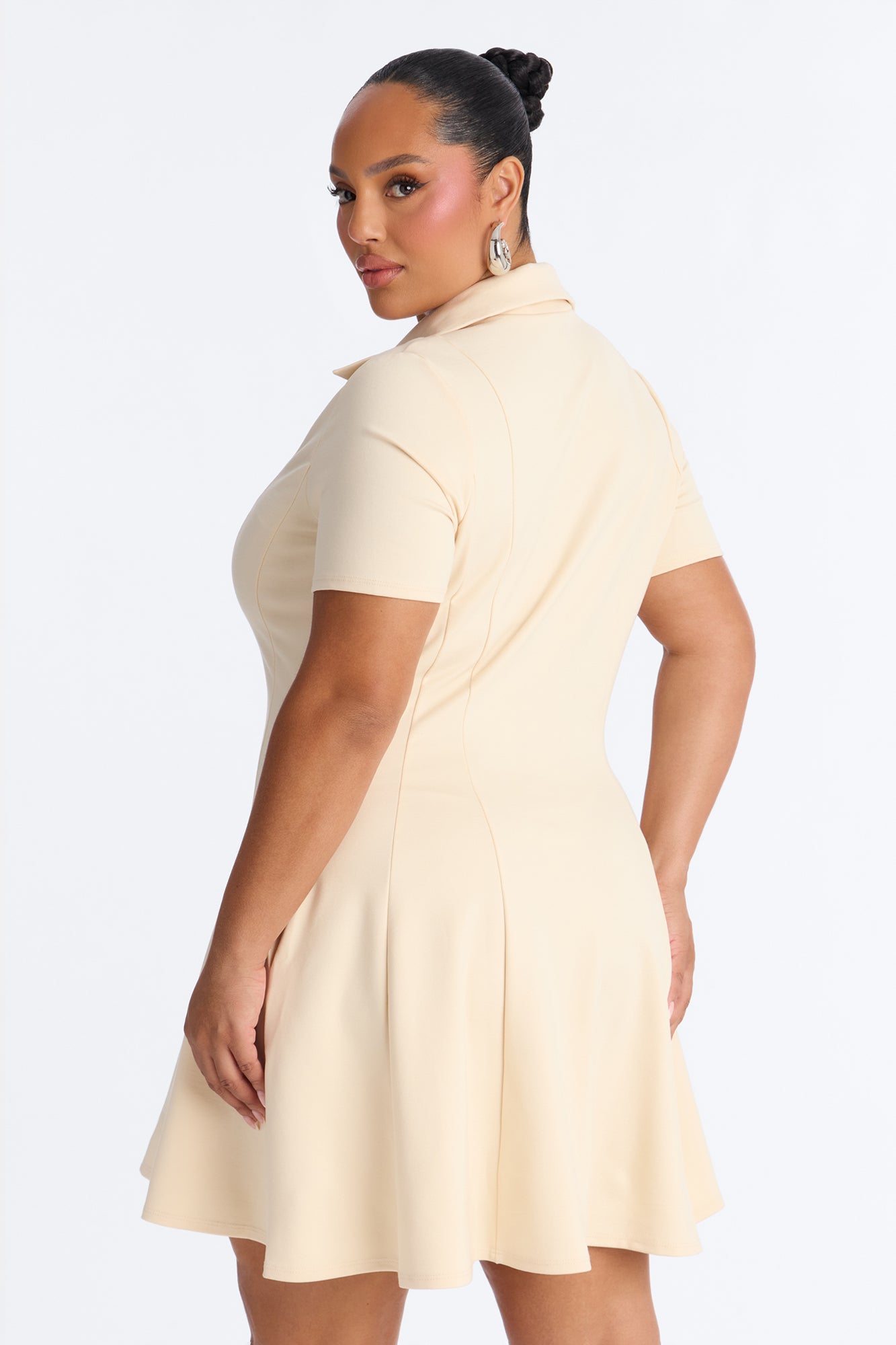 Racket Up Collared Mini Dress - Cream image 7