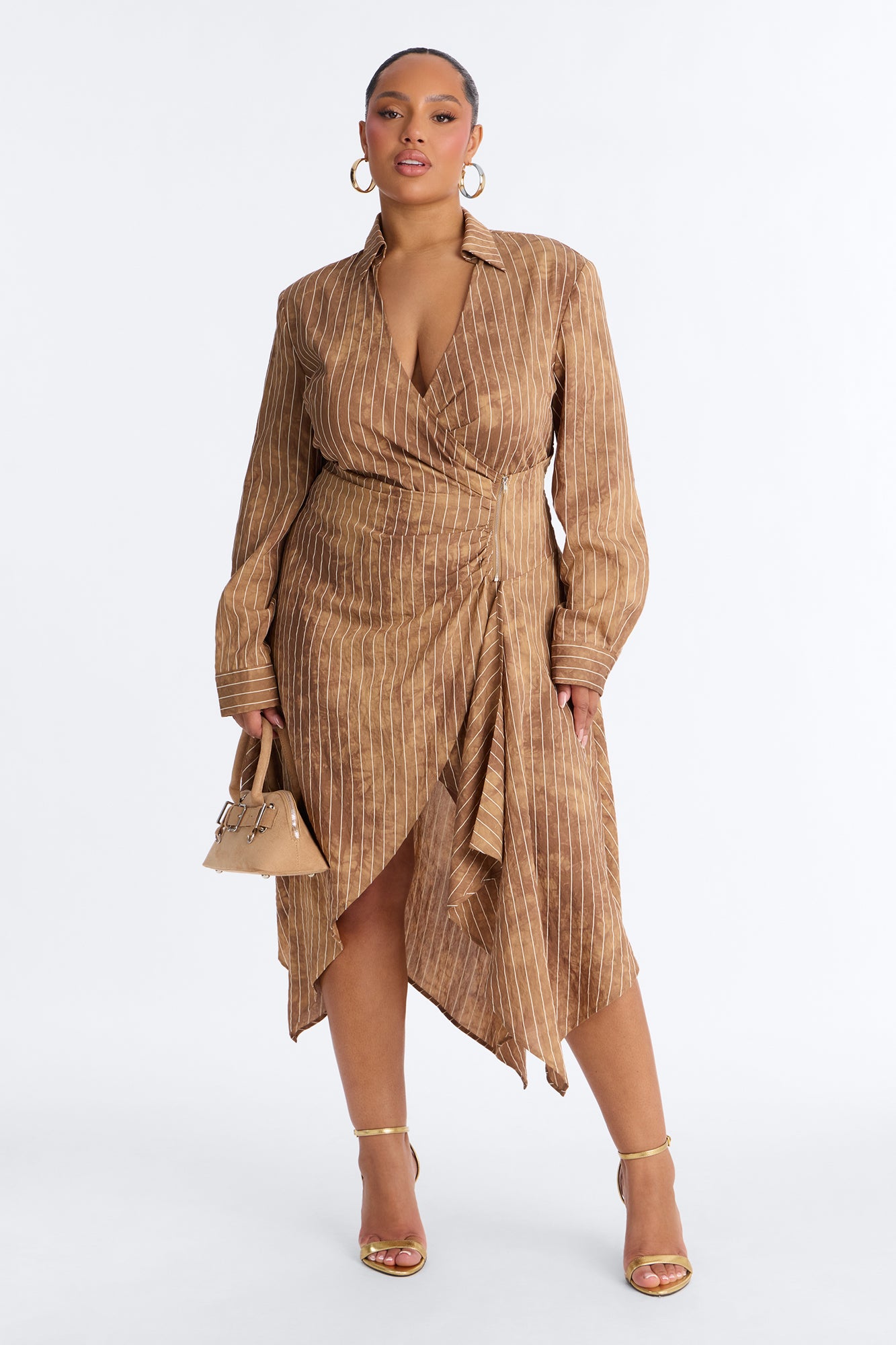 Adeline Pinstripe Tie Dye Midi Dress - Brown image 5