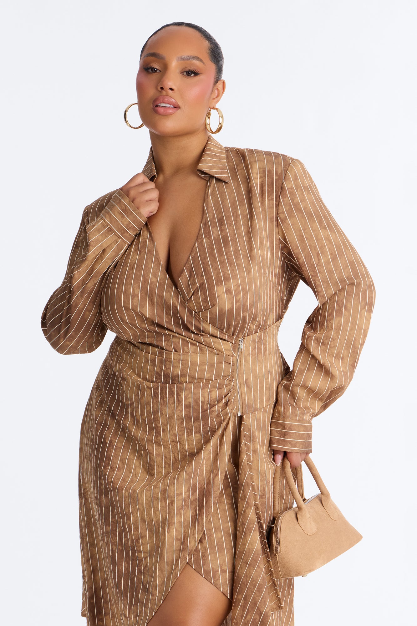 Adeline Pinstripe Tie Dye Midi Dress - Brown image 6