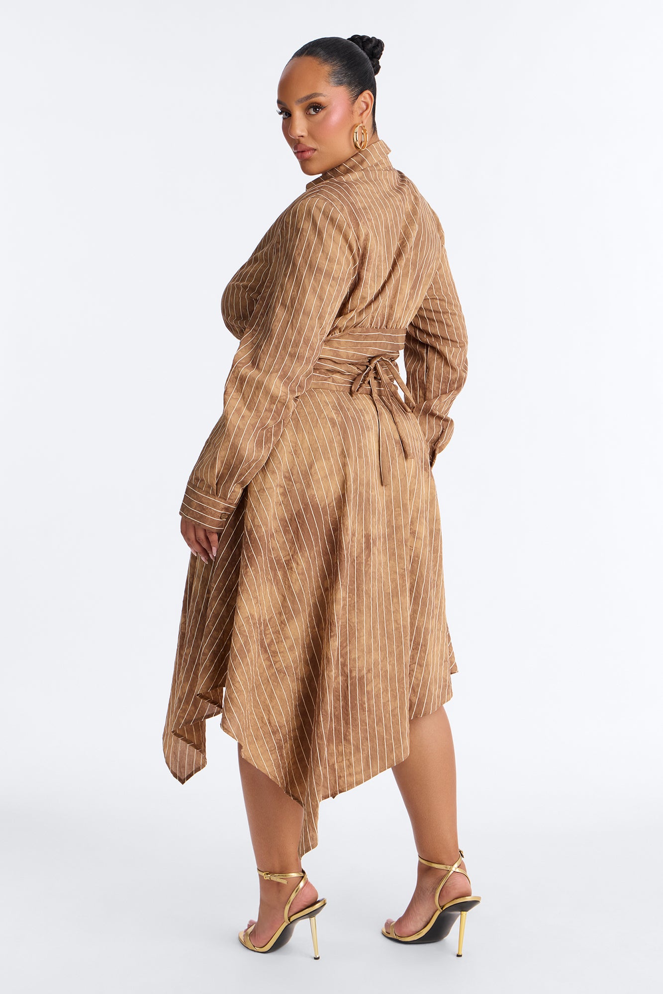 Adeline Pinstripe Tie Dye Midi Dress - Brown image 8