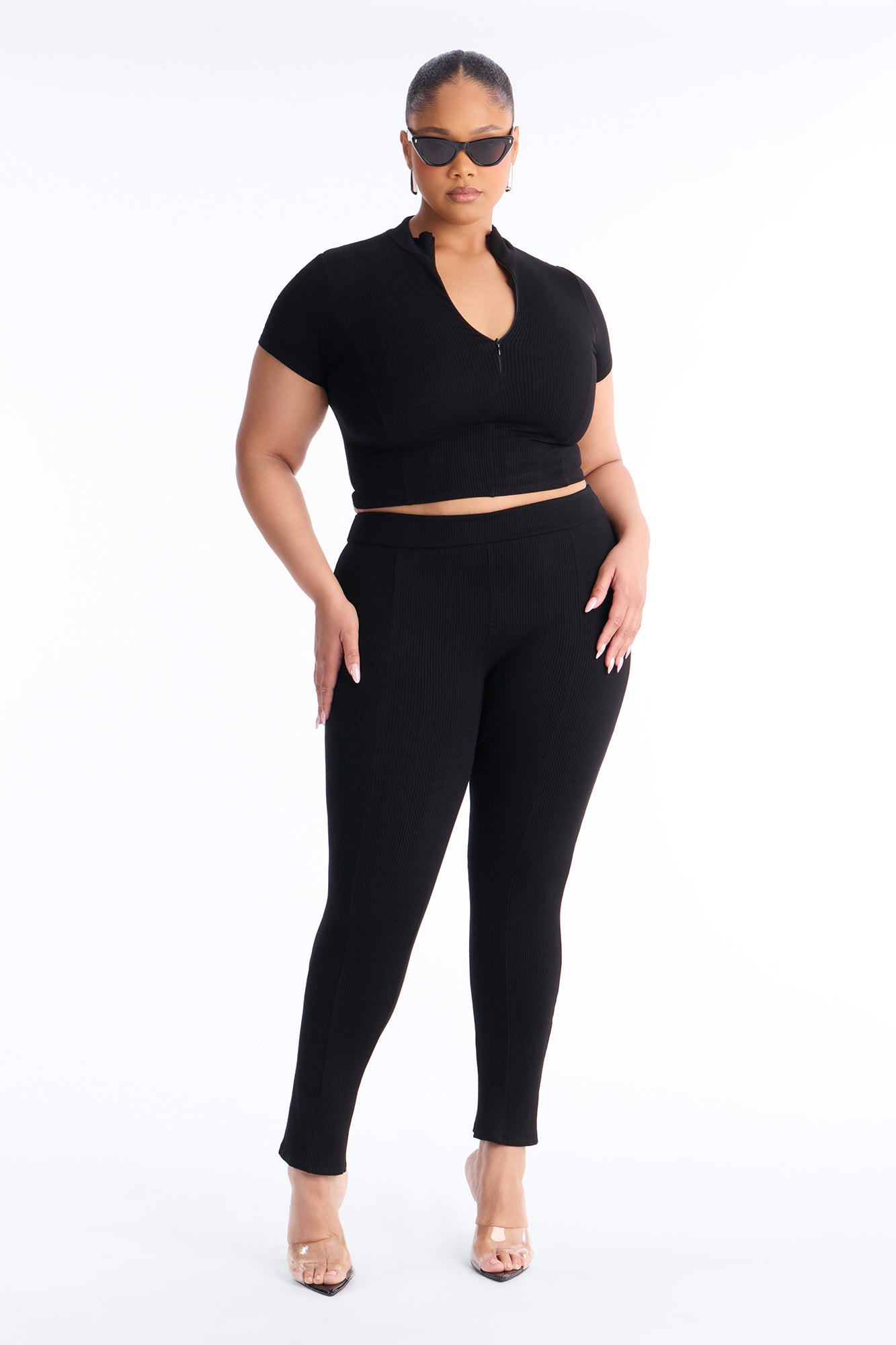 Mia Zip Snatched Pant Set - Black image 5