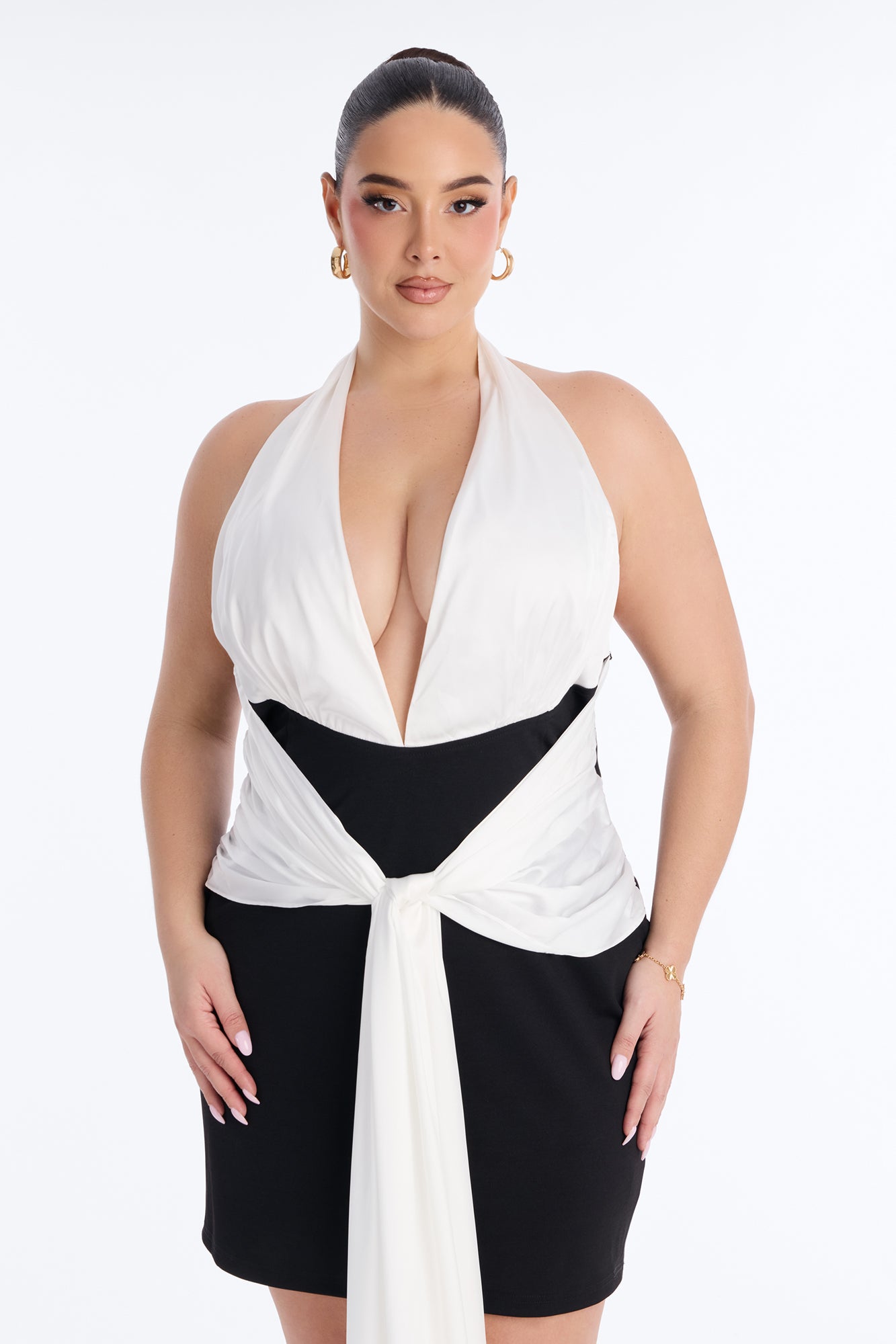 Levelle Halter Ponte Mini Dress - Black/White image 6