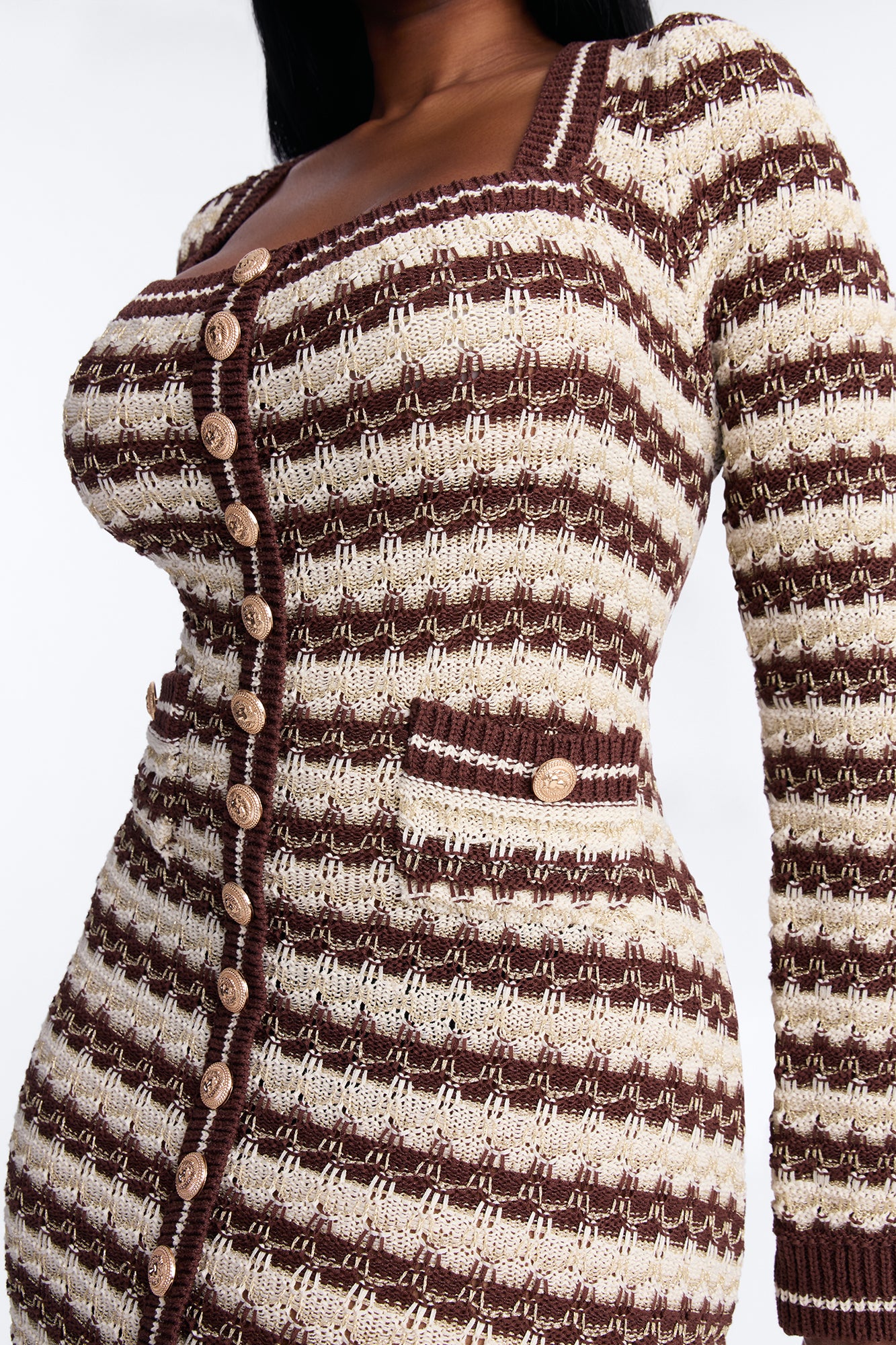 Hana Long Sleeve Sweater Midi Dress - Brown/combo image 7