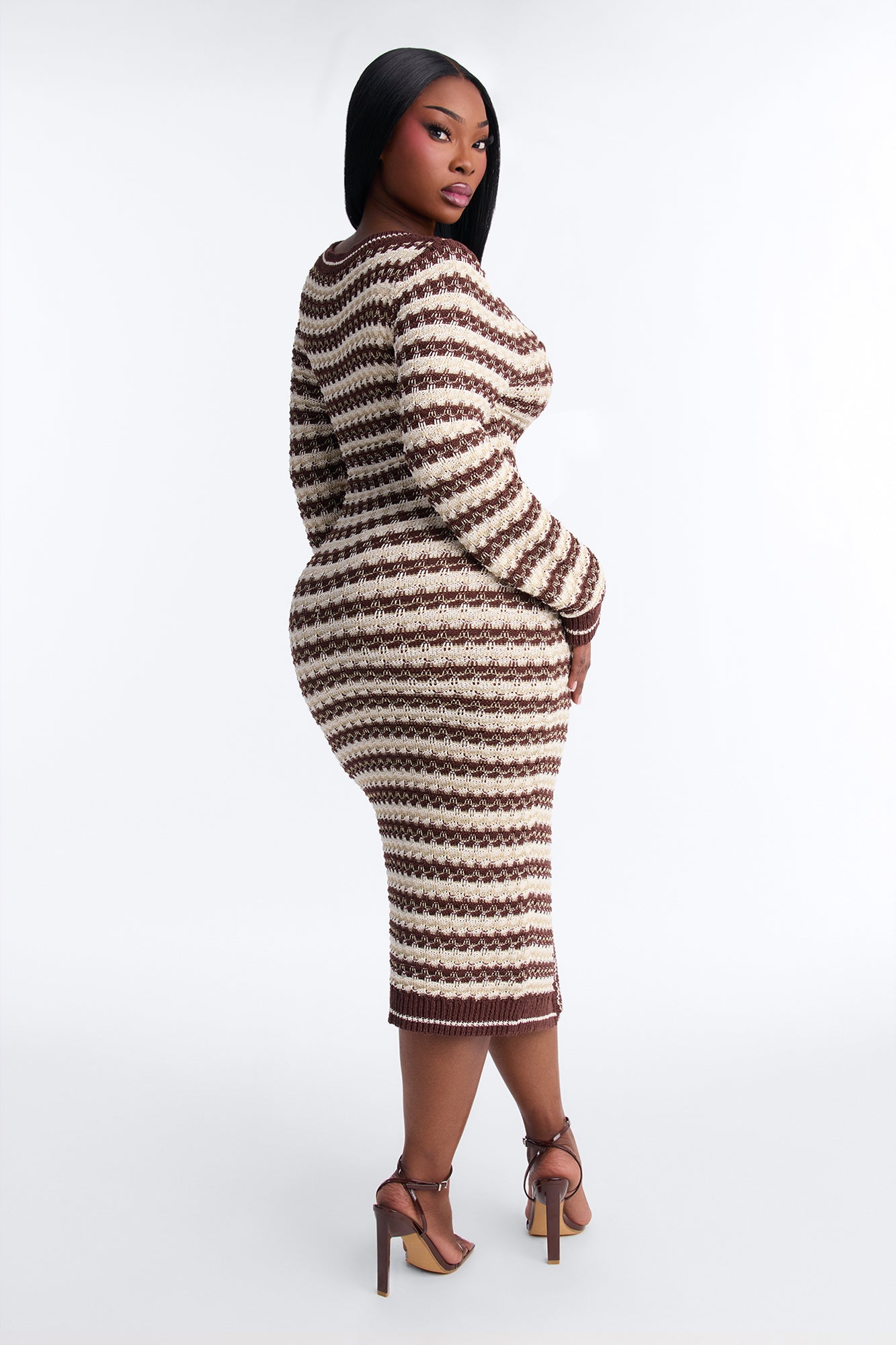 Hana Long Sleeve Sweater Midi Dress - Brown/combo image 8