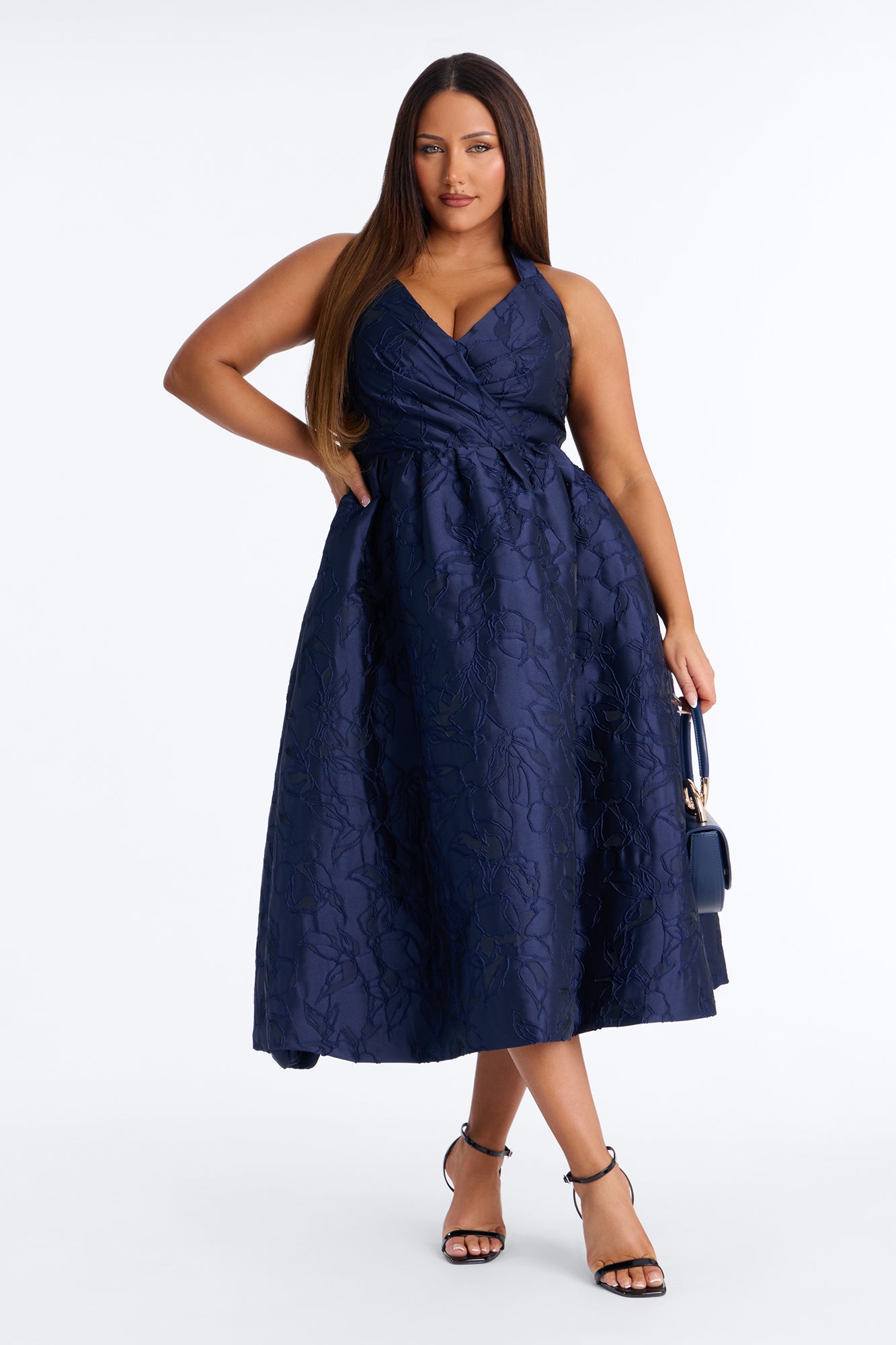 Keep You Enchanted Jacquard Halter Midi Dress - Navy image 4