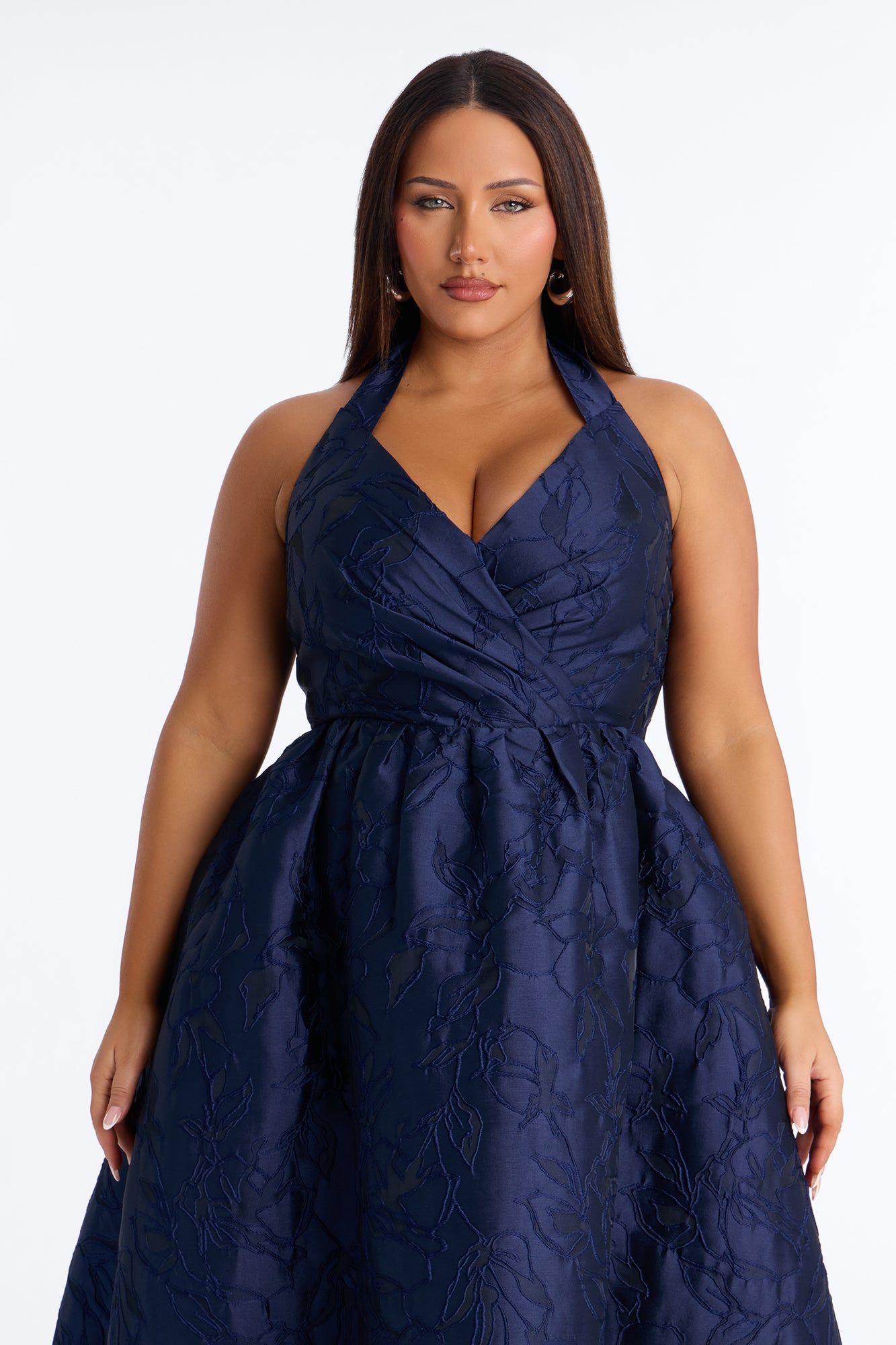 Keep You Enchanted Jacquard Halter Midi Dress - Navy image 5