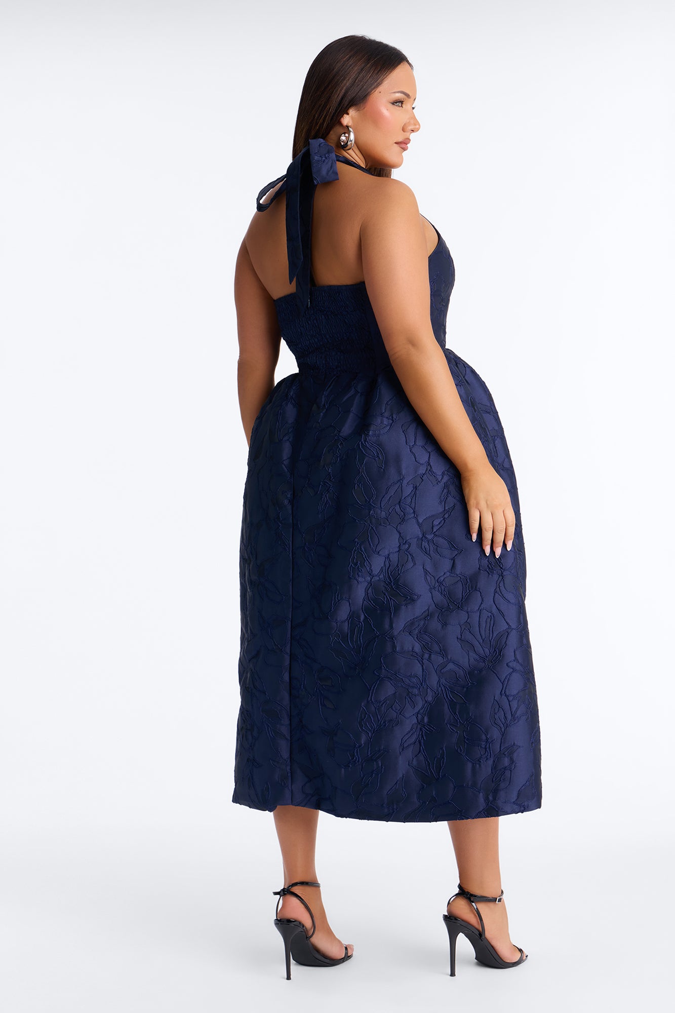 Keep You Enchanted Jacquard Halter Midi Dress - Navy image 7