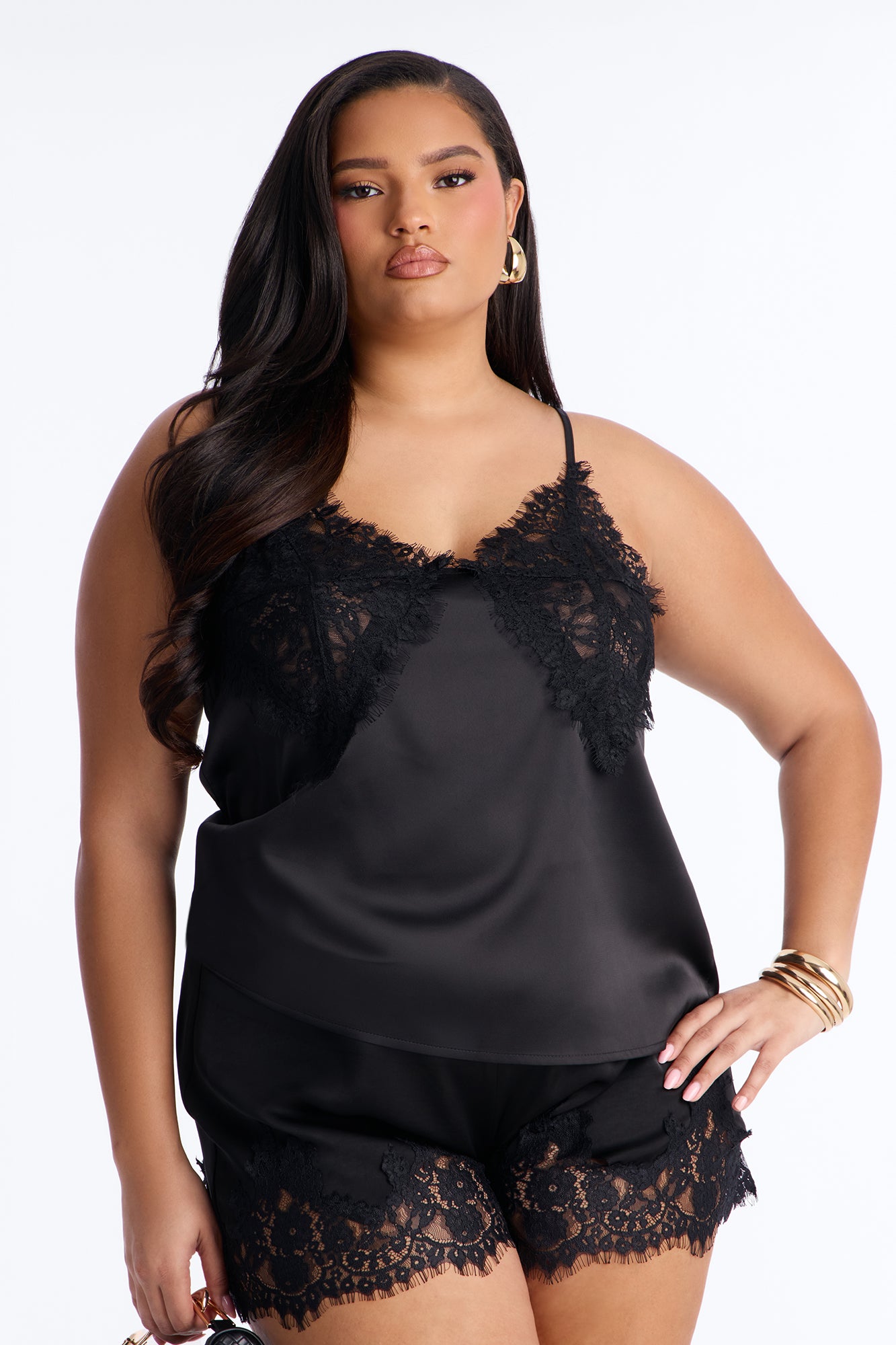 Little Secrets Lace Trim Satin Cami Top - Black image 5
