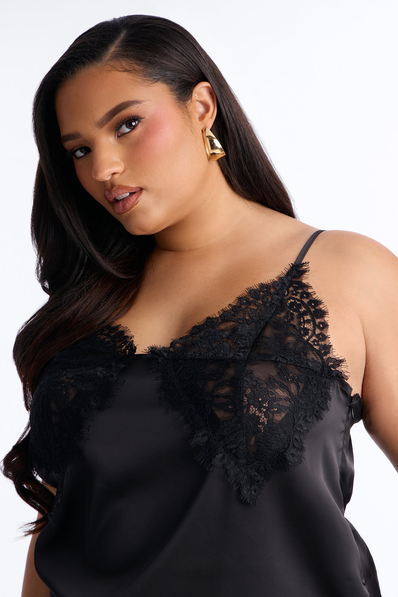 Little Secrets Lace Trim Satin Cami Top - Black image 7