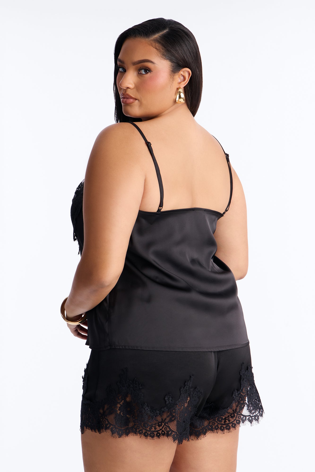 Little Secrets Lace Trim Satin Cami Top - Black image 8