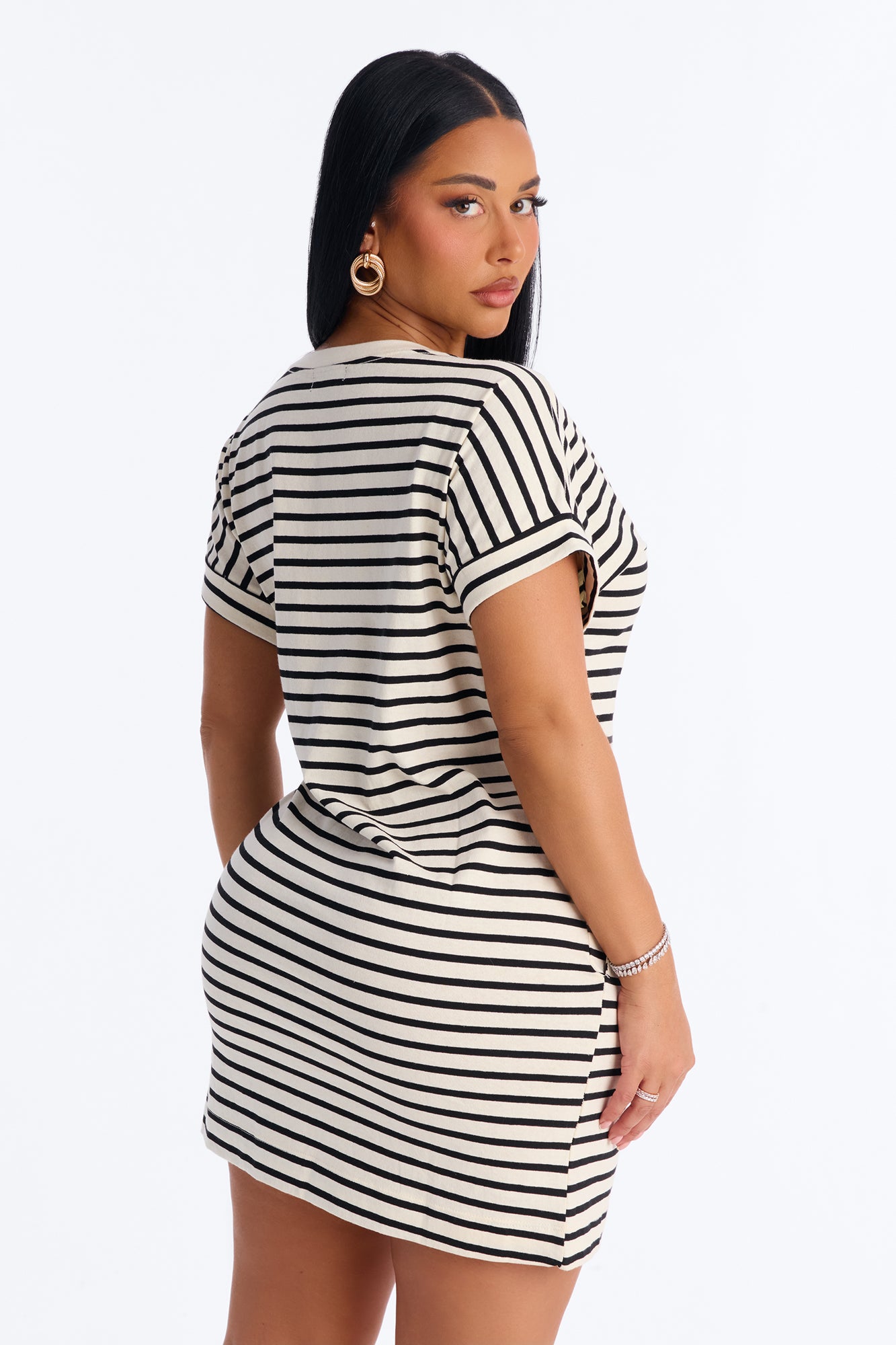 Raelynn Short Sleeve Cotton Shirt Mini Dress - Black/White image 4