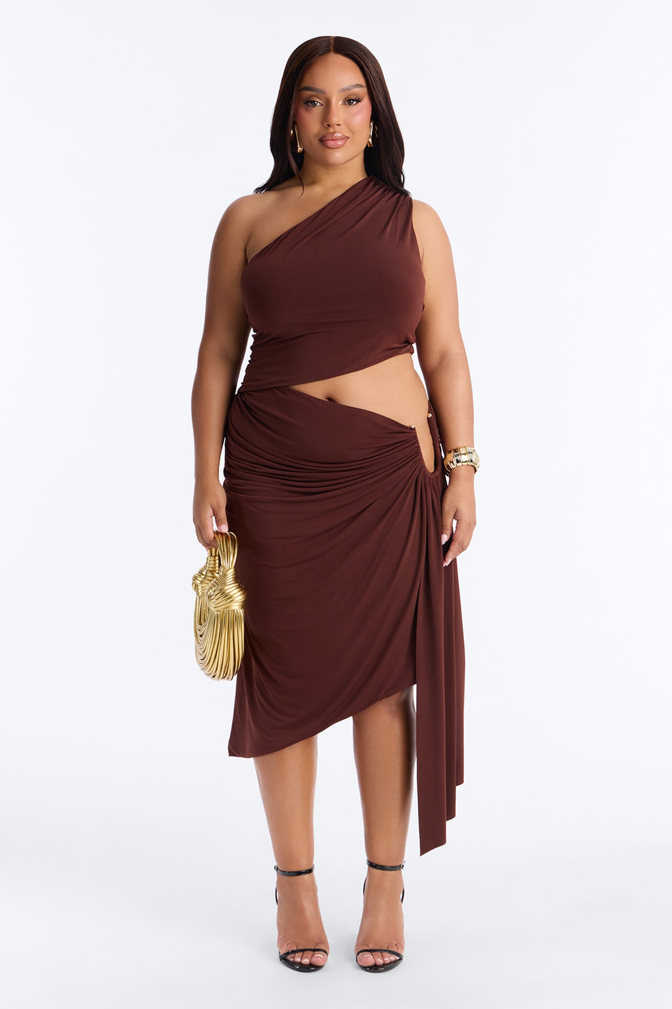 City Pulse One Shoulder Midi Dress - Chocolate image 5
