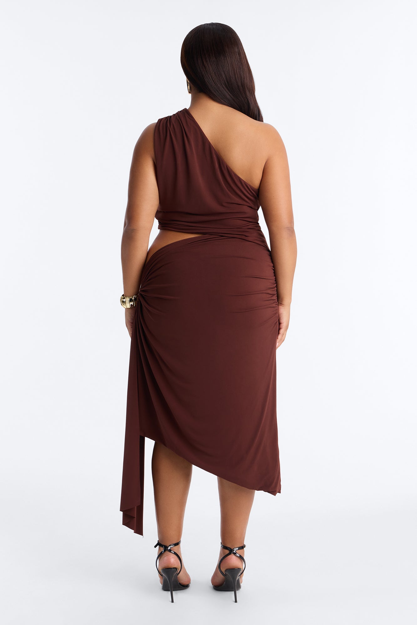 City Pulse One Shoulder Midi Dress - Chocolate image 8