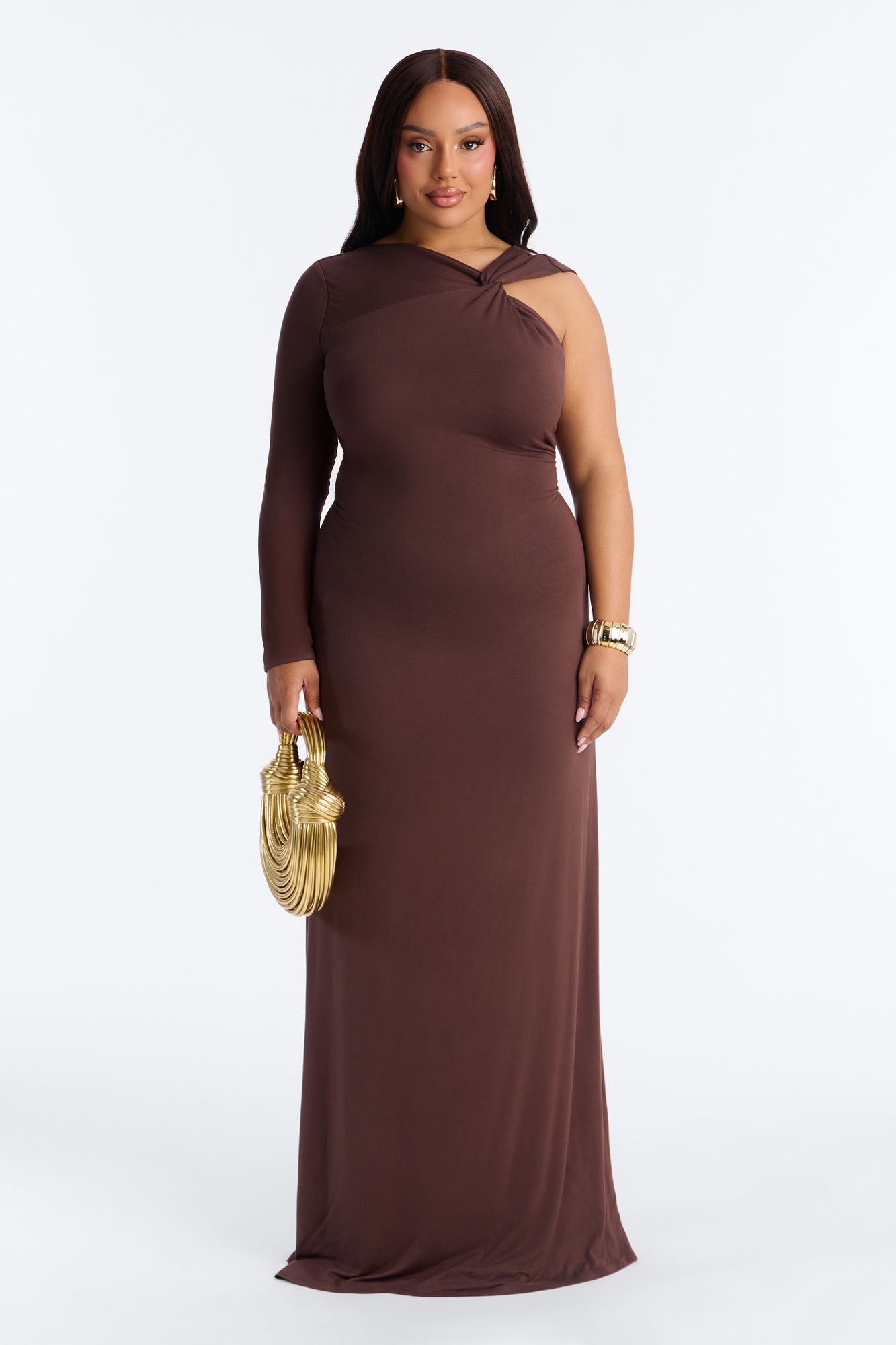 Clean Whisper One Shoulder Maxi Dress - Chocolate image 6
