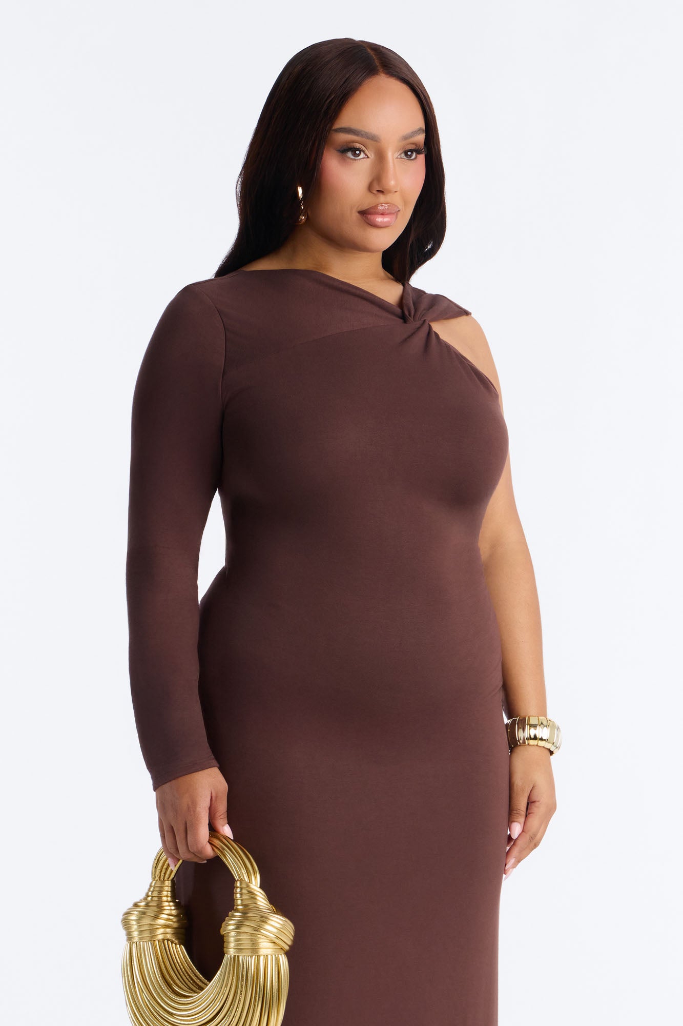 Clean Whisper One Shoulder Maxi Dress - Chocolate image 7