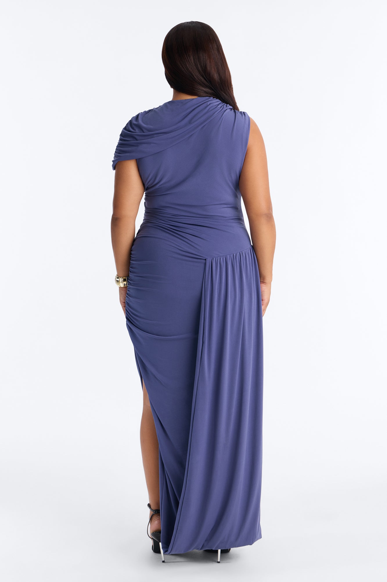 On Her Terms Draped Midi Dress - Dusty Blue image 8
