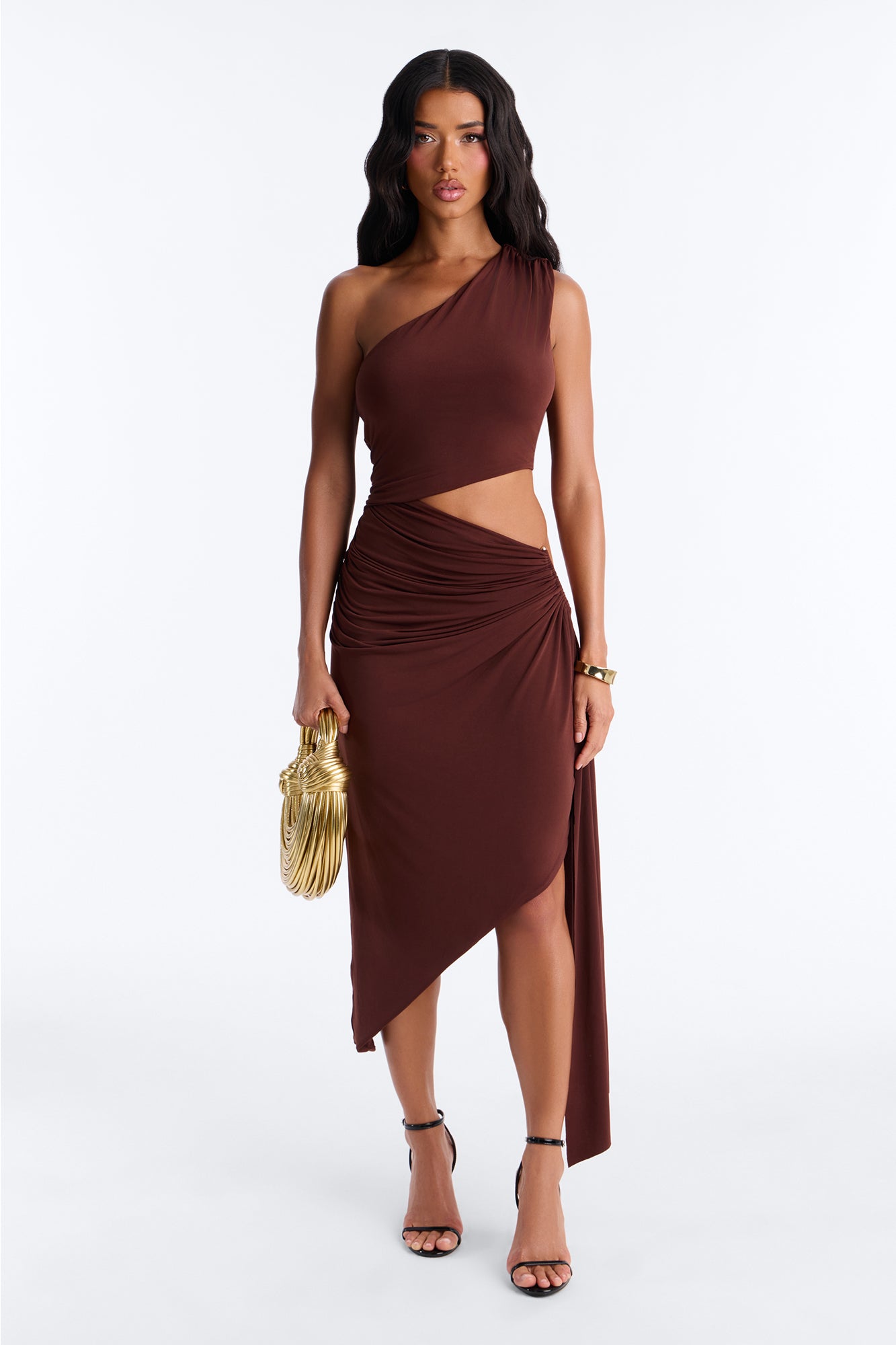 City Pulse One Shoulder Midi Dress - Chocolate
