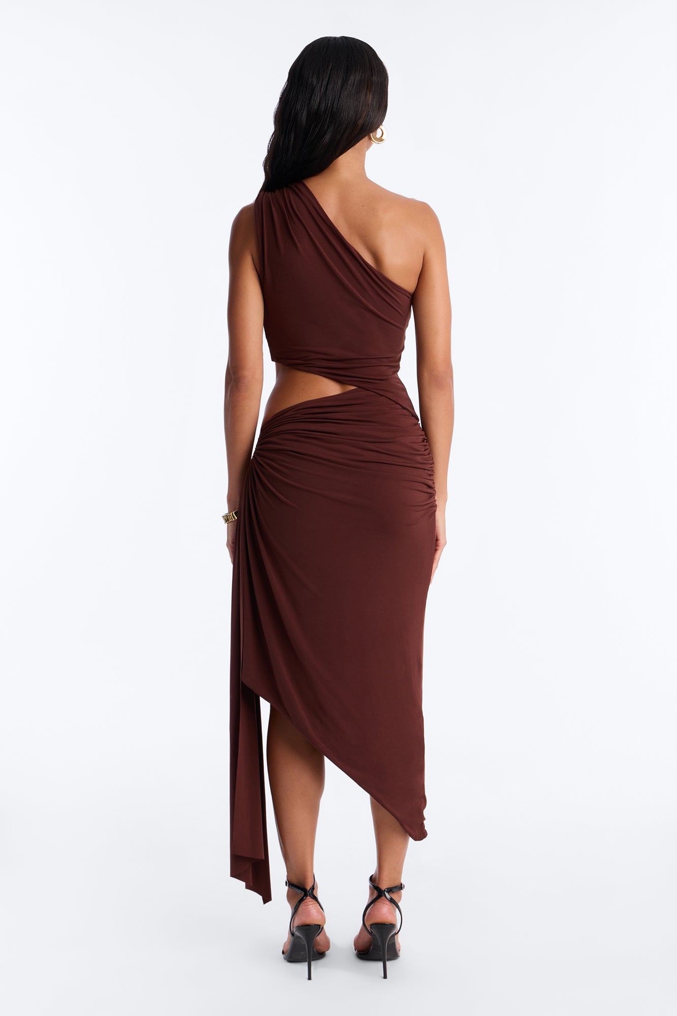 City Pulse One Shoulder Midi Dress - Chocolate image 4