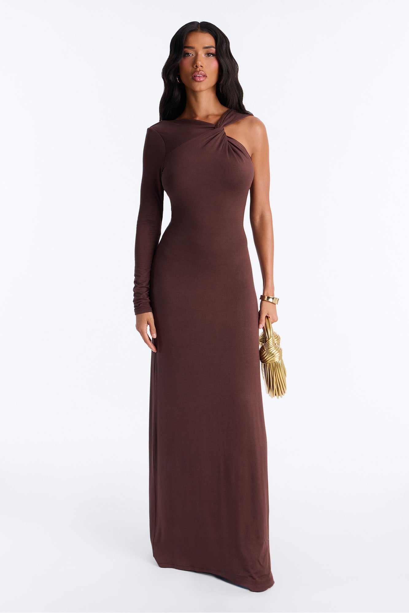 Clean Whisper One Shoulder Maxi Dress - Chocolate image 3