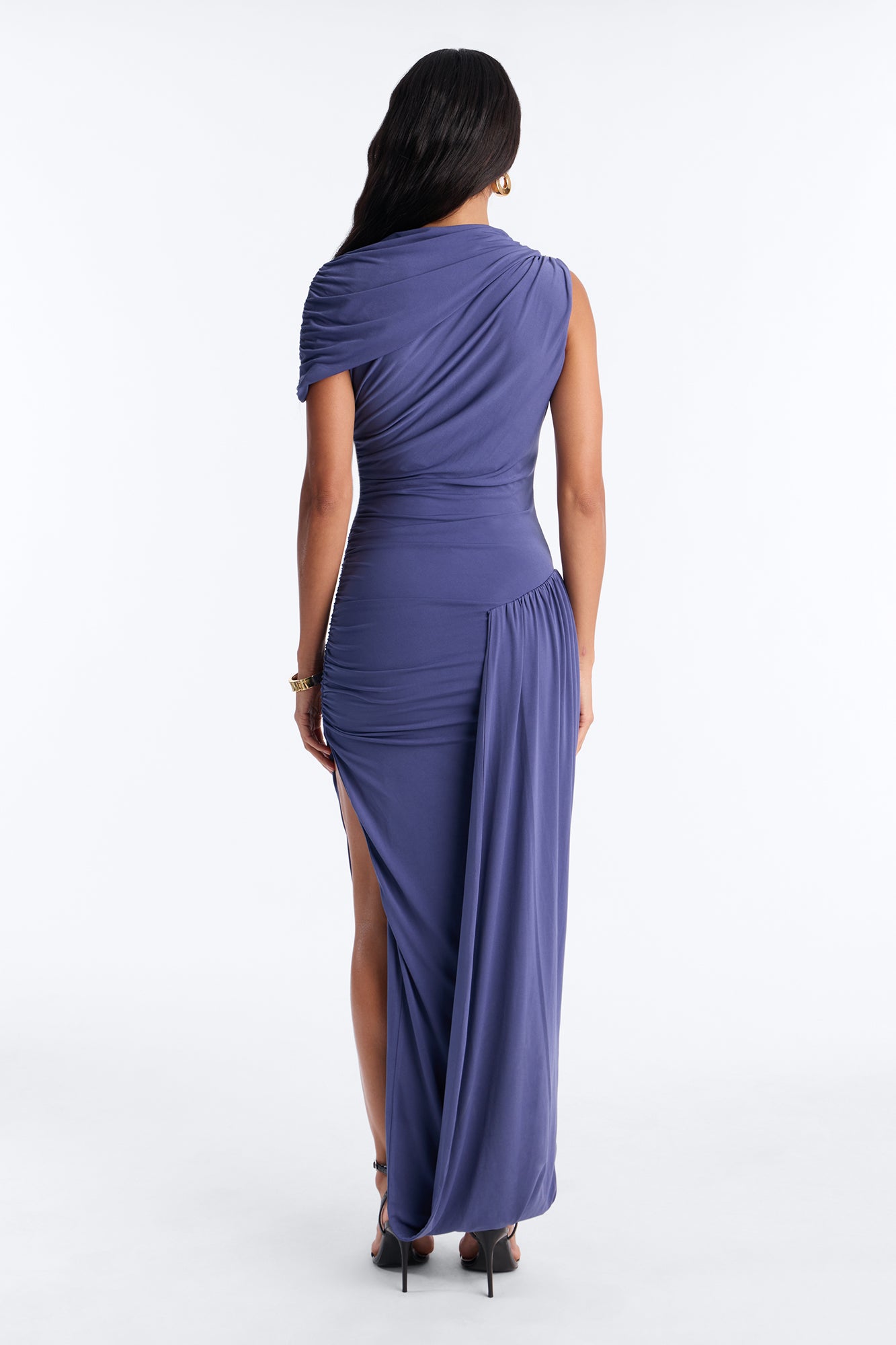 On Her Terms Draped Midi Dress - Dusty Blue image 4