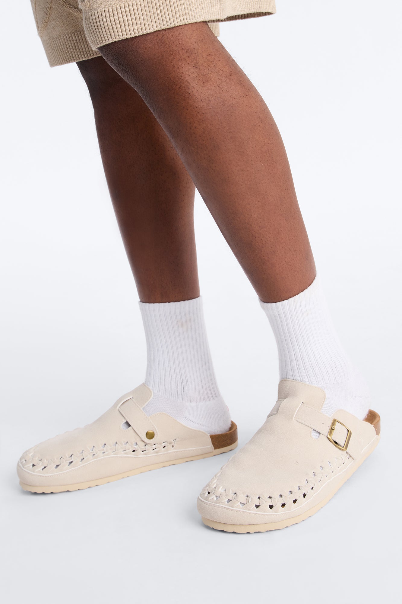 Woven Faux Suede Slip On Mule - White image 3