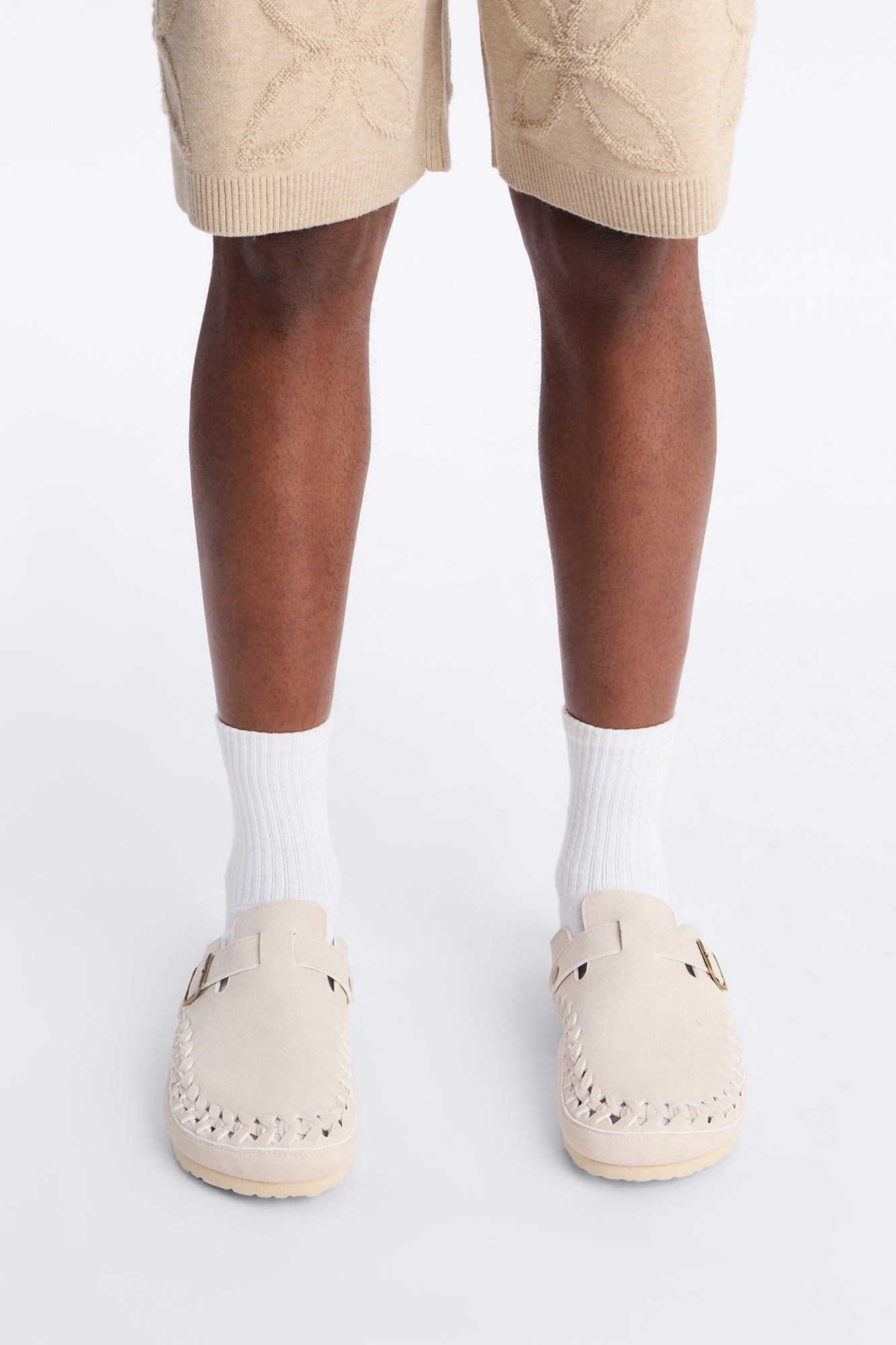 Woven Faux Suede Slip On Mule - White image 4