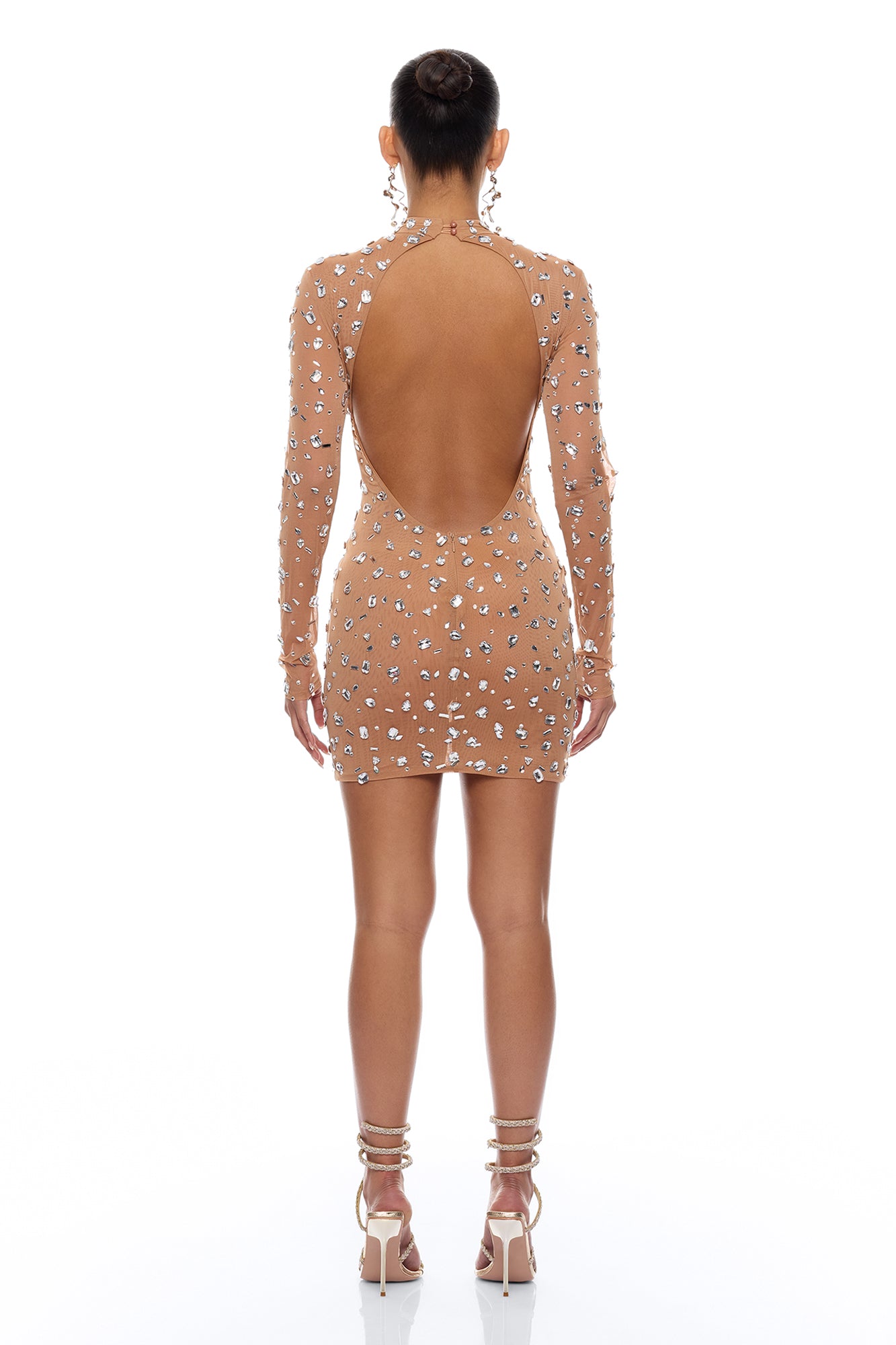 Natasha Rhinestone Drape Mini Dress - Nude image 4