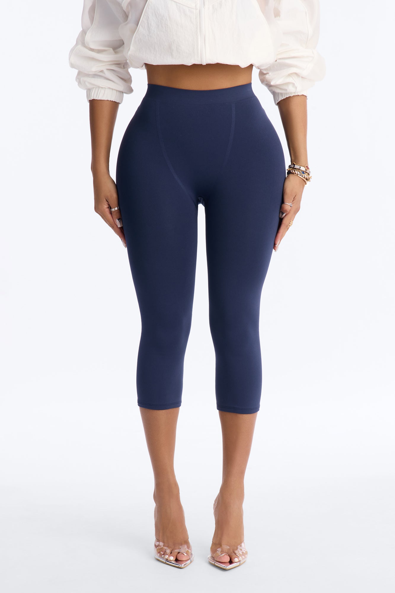 Seamless Smooth Double Lined Capri Pant - Navy image 2