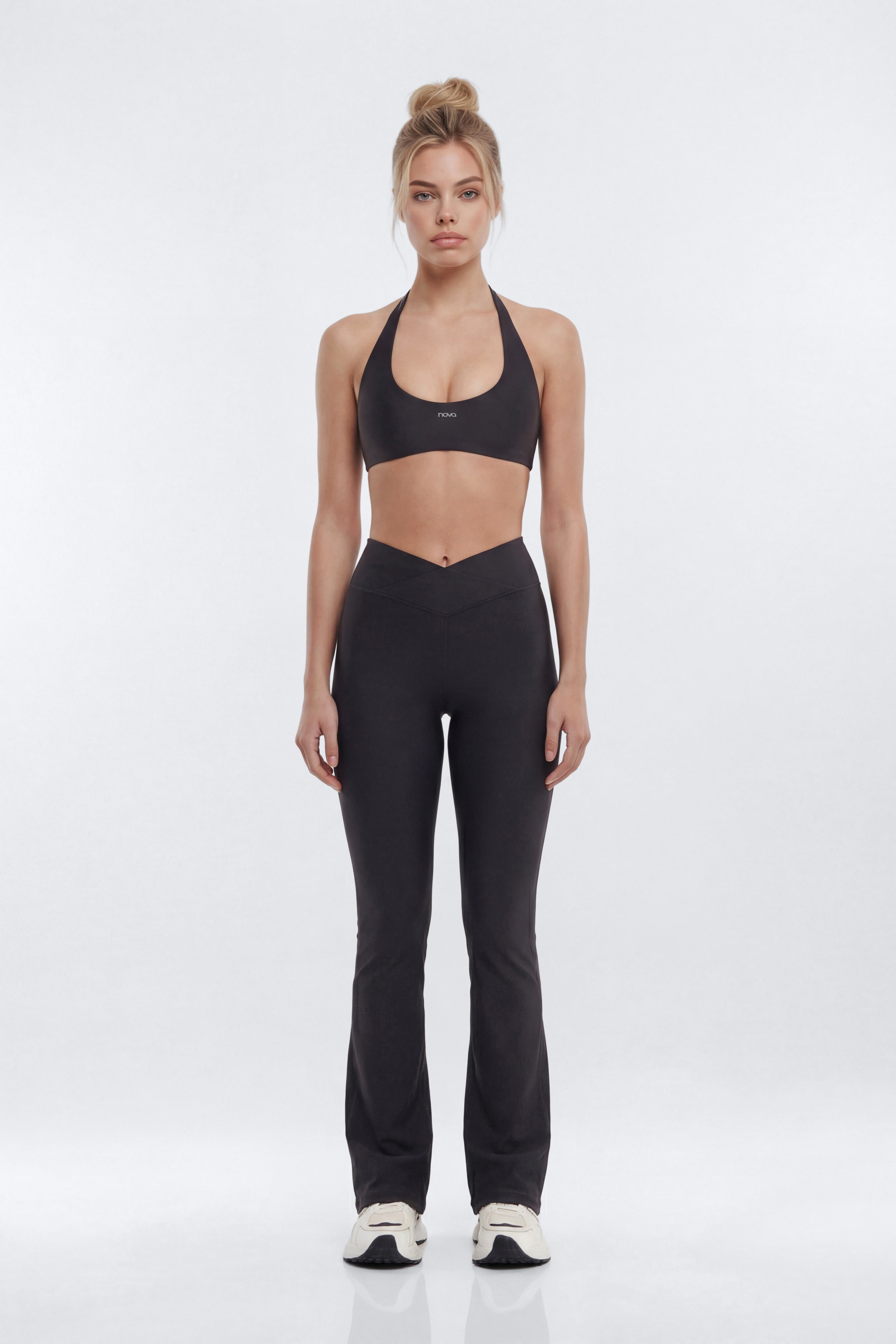 AirSculpt™ 32″ Cross Front Mid Rise Flare Legging - Black