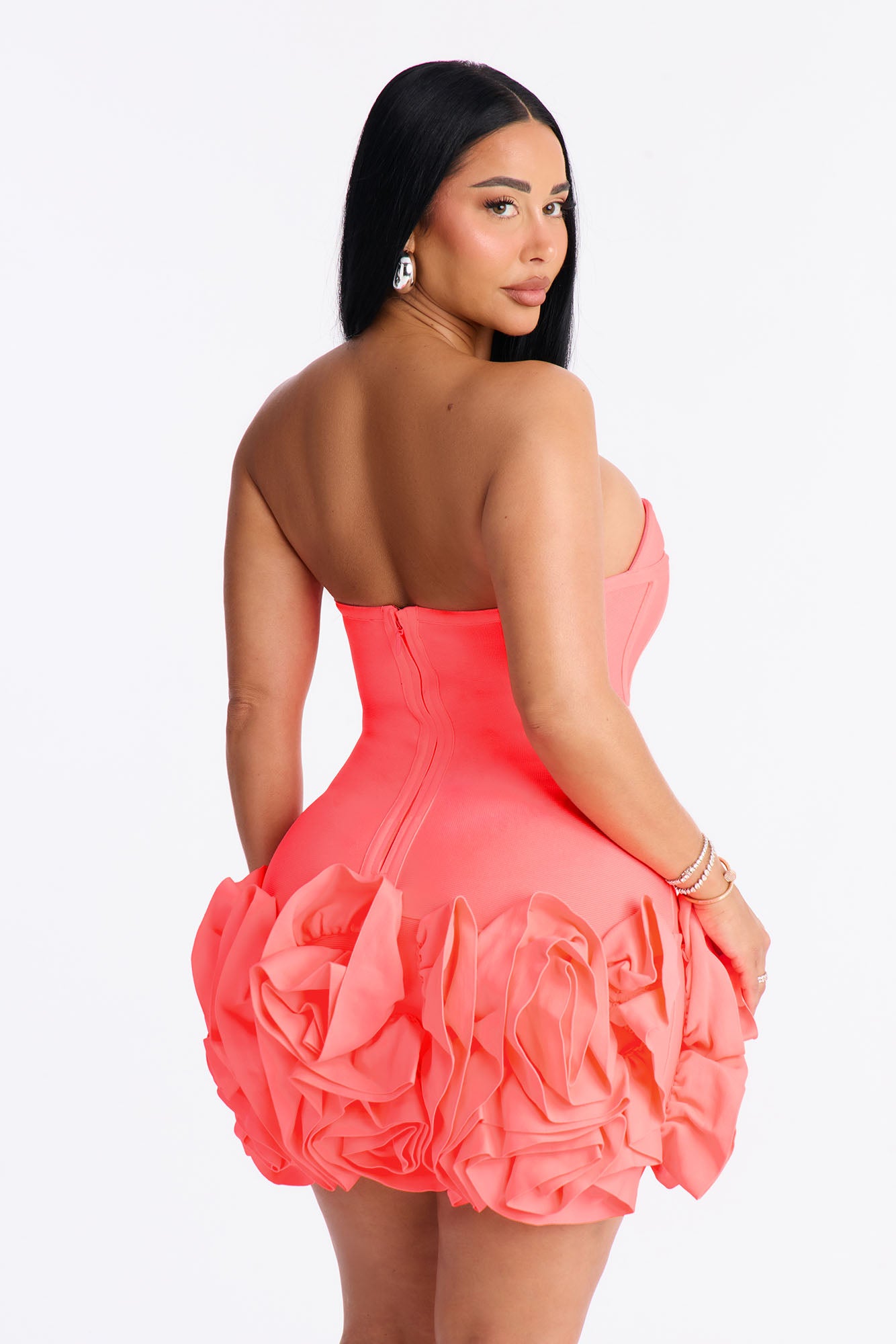 Blessed Beauty Ruffle Rosette Bandage Mini Dress - Coral image 4