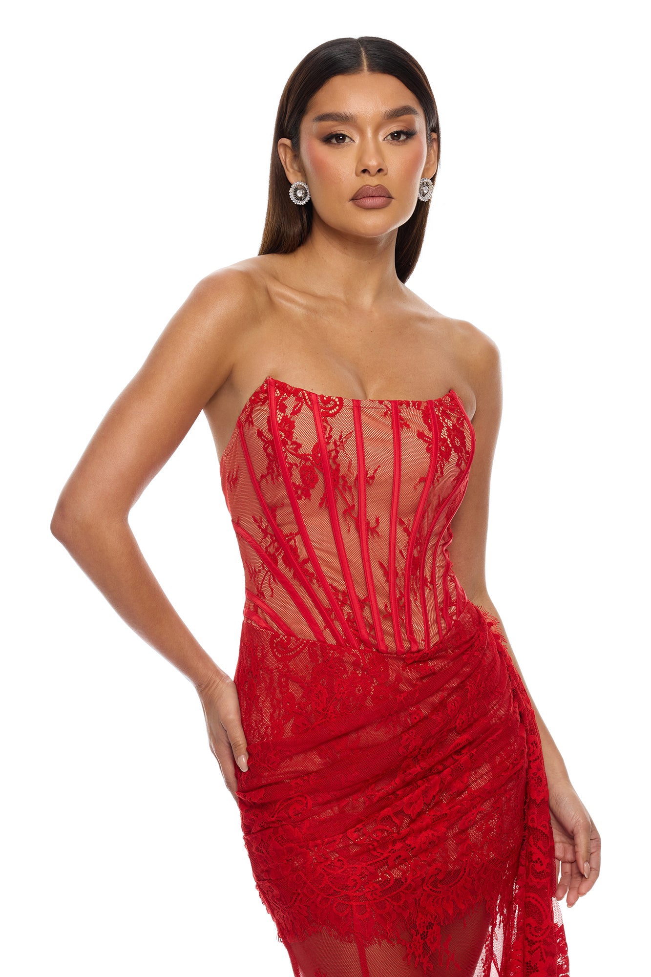 Be Mine Draped Lace Maxi Dress - Red image 2