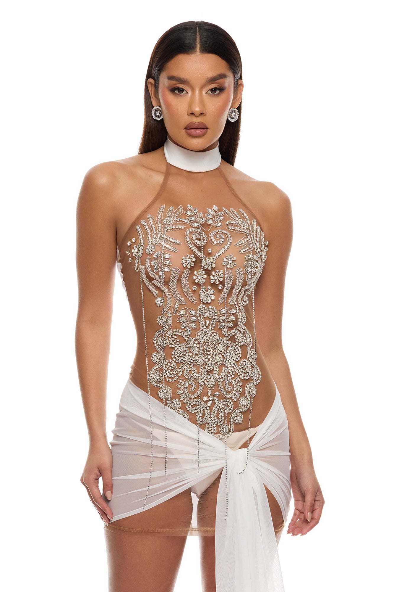 Jaw Dropped Rhinestone Mini Dress - White image 2