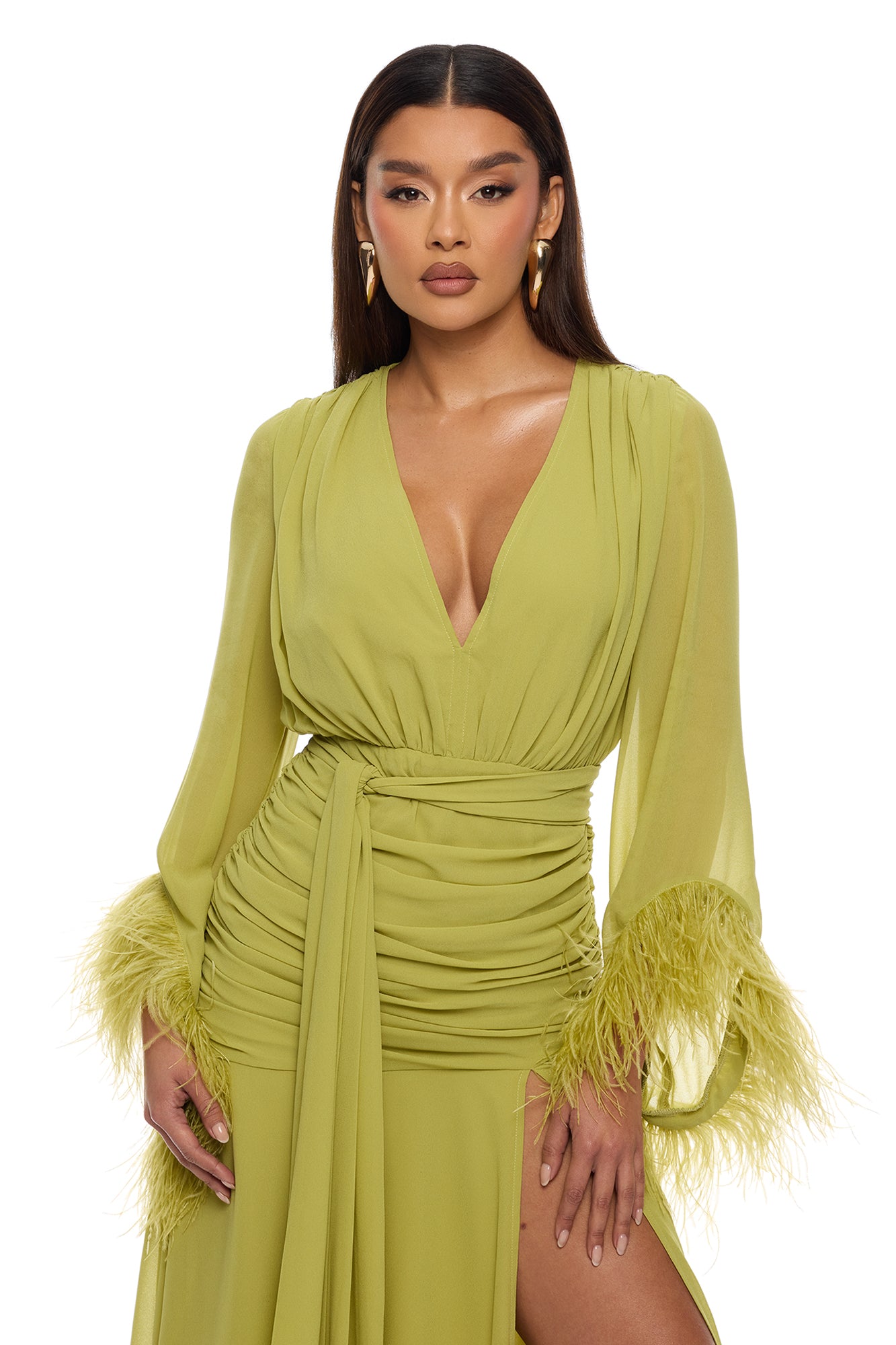 Daisey Feathered Chiffon Maxi Dress - Chartreuse image 2