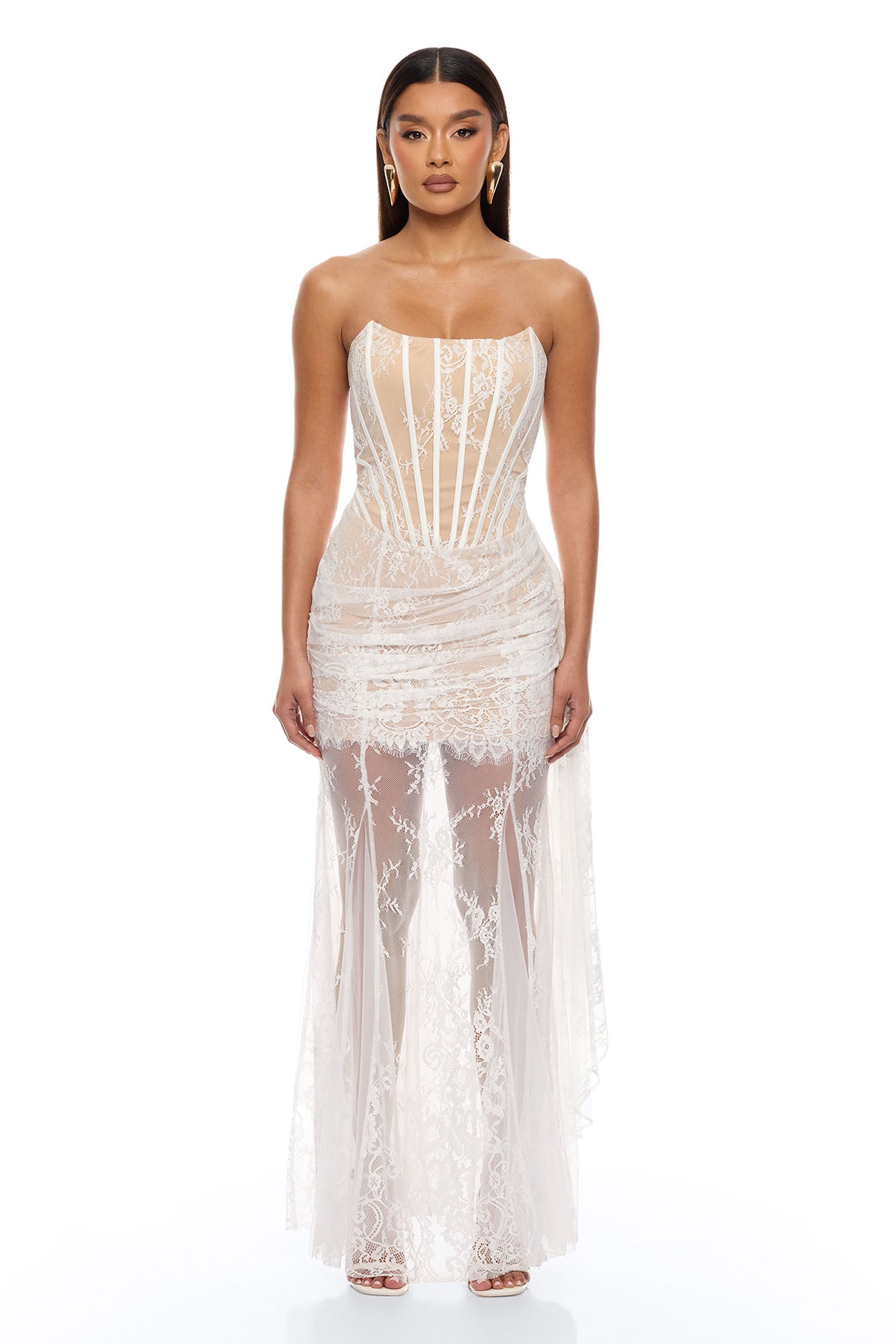 Be Mine Draped Lace Maxi Dress - White