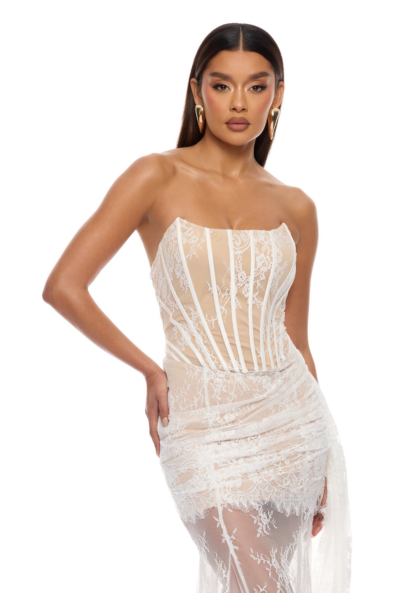 Be Mine Draped Lace Maxi Dress - White image 2