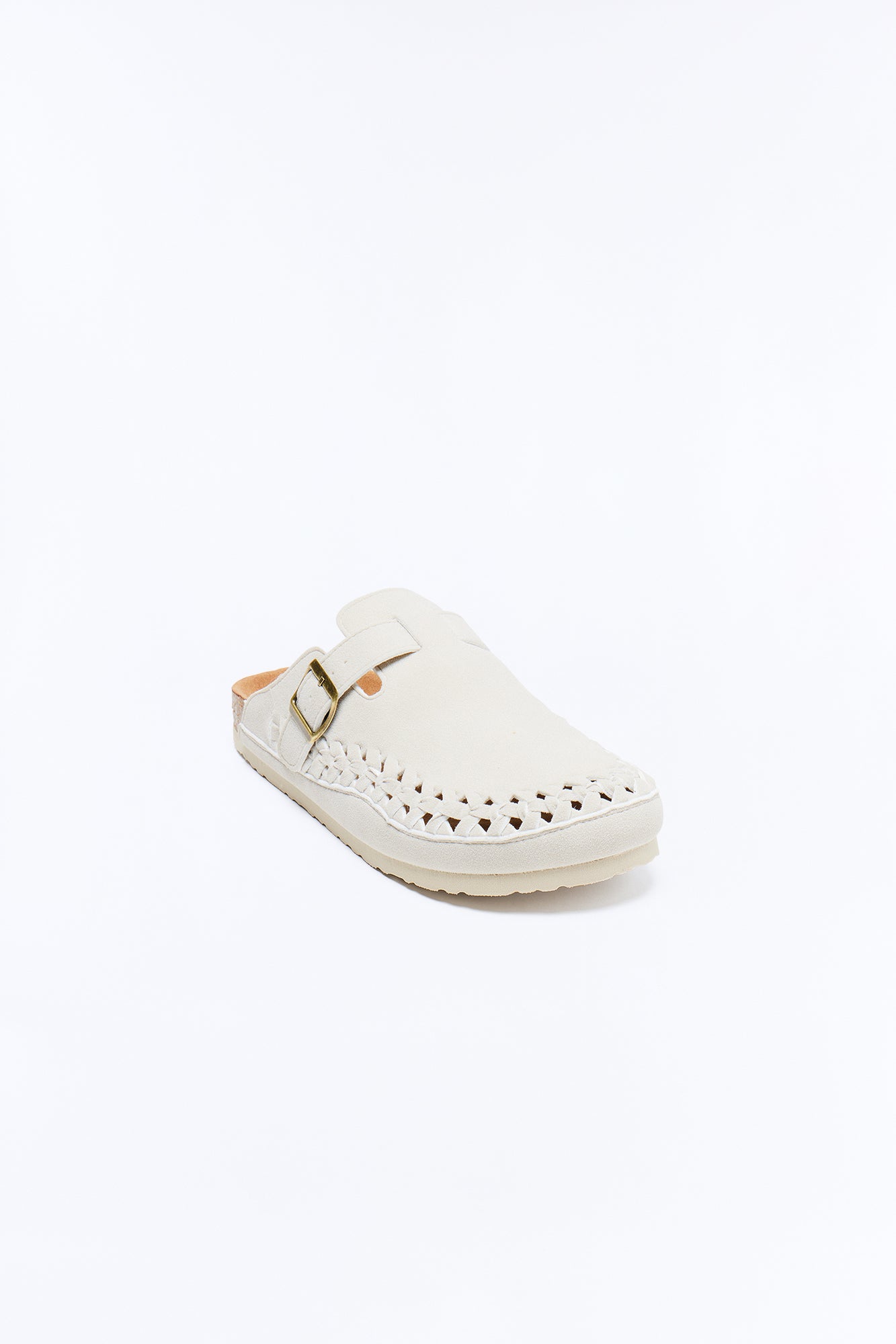 Woven Faux Suede Slip On Mule - White image 2