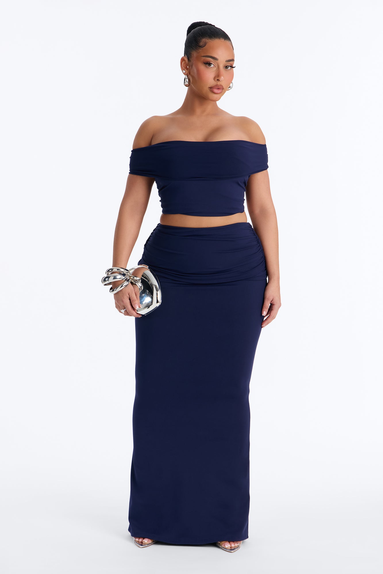 Bianca Matte Form Double Lined Maxi Skirt Set - Navy