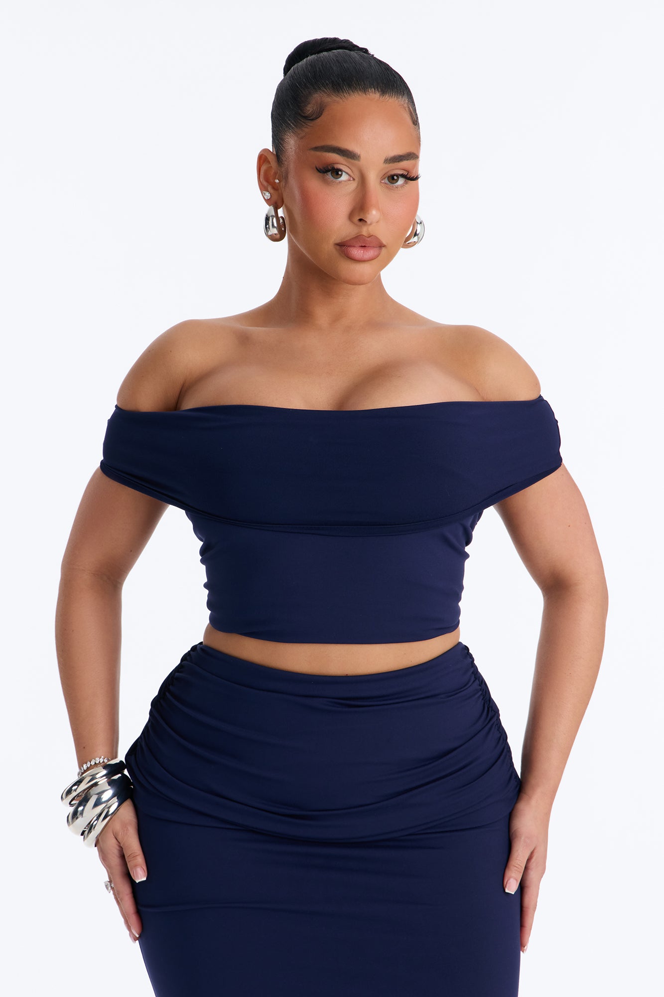 Bianca Matte Form Double Lined Maxi Skirt Set - Navy image 2